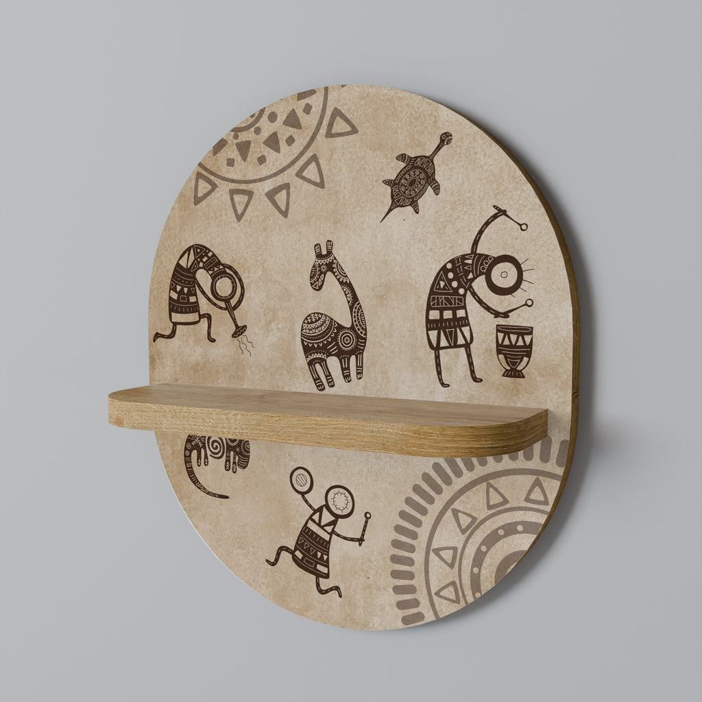 Étagère d'art ovale de style africain effet chêne