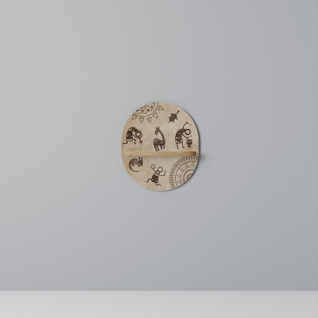 Étagère d'art ovale de style africain effet chêne