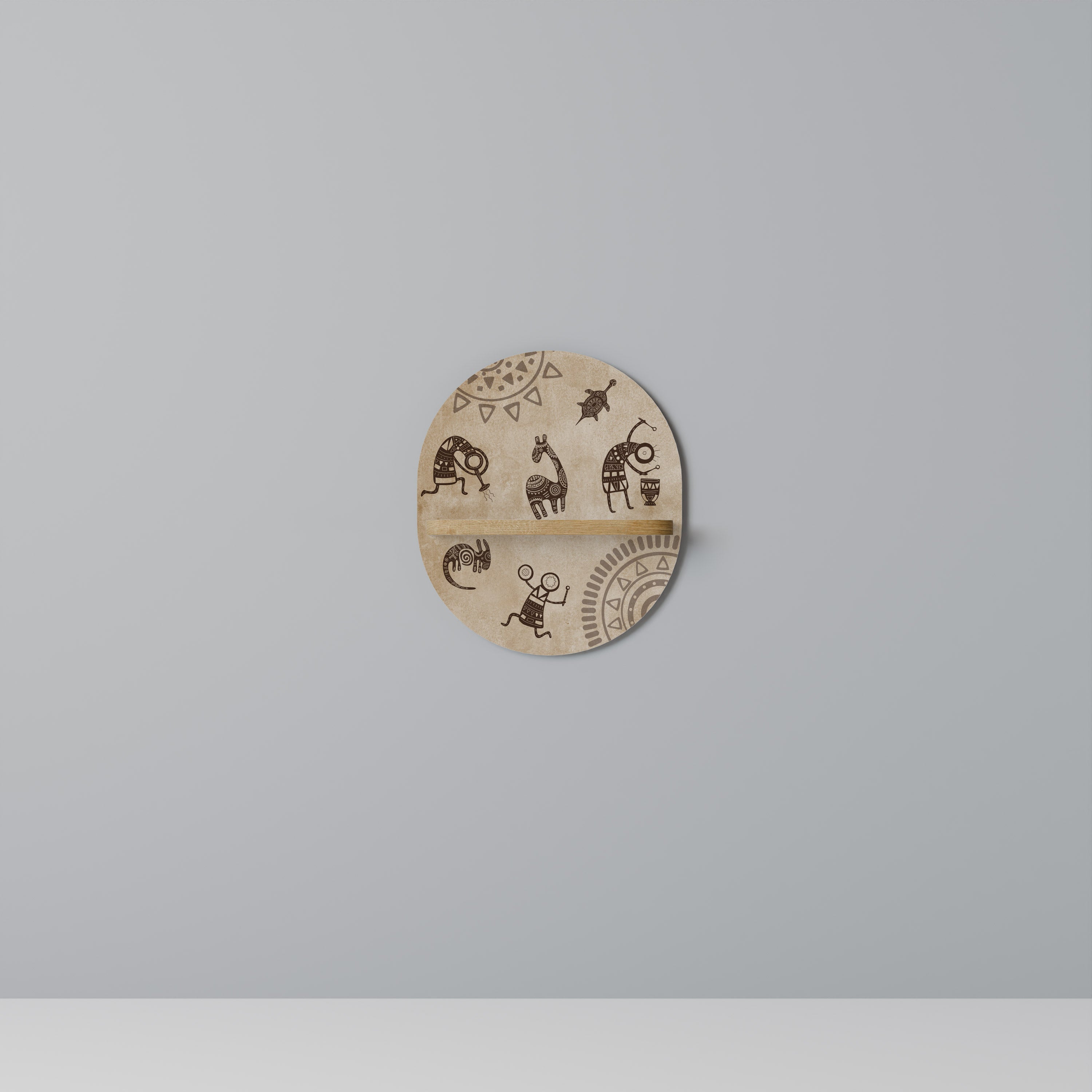 Étagère d'art ovale de style africain effet chêne