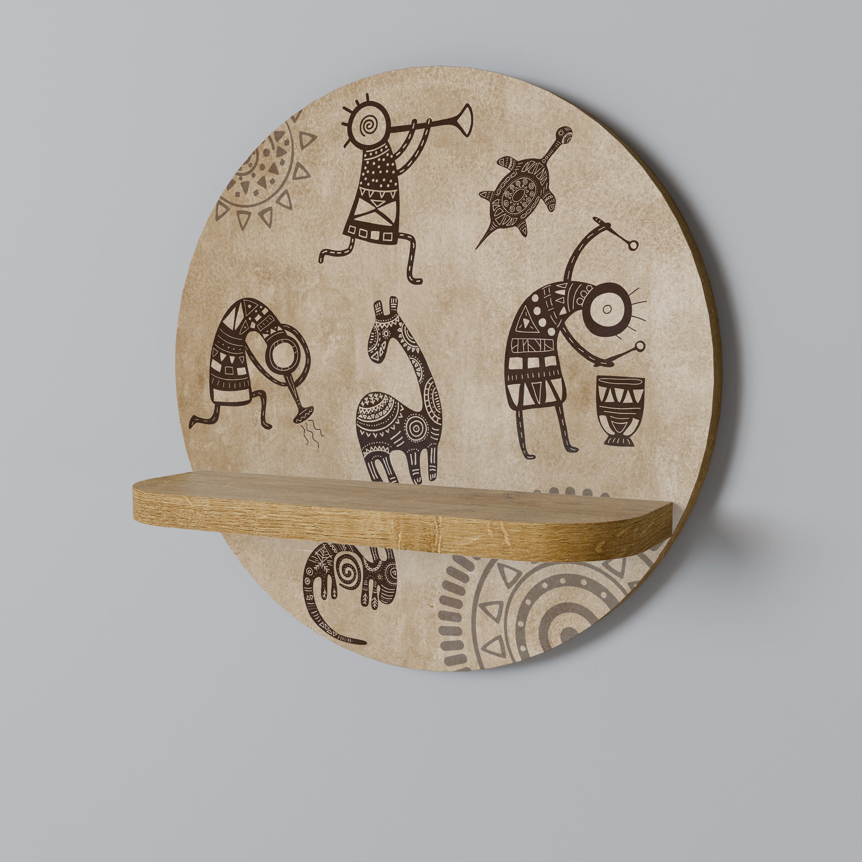 Étagère ronde style africain effet chêne