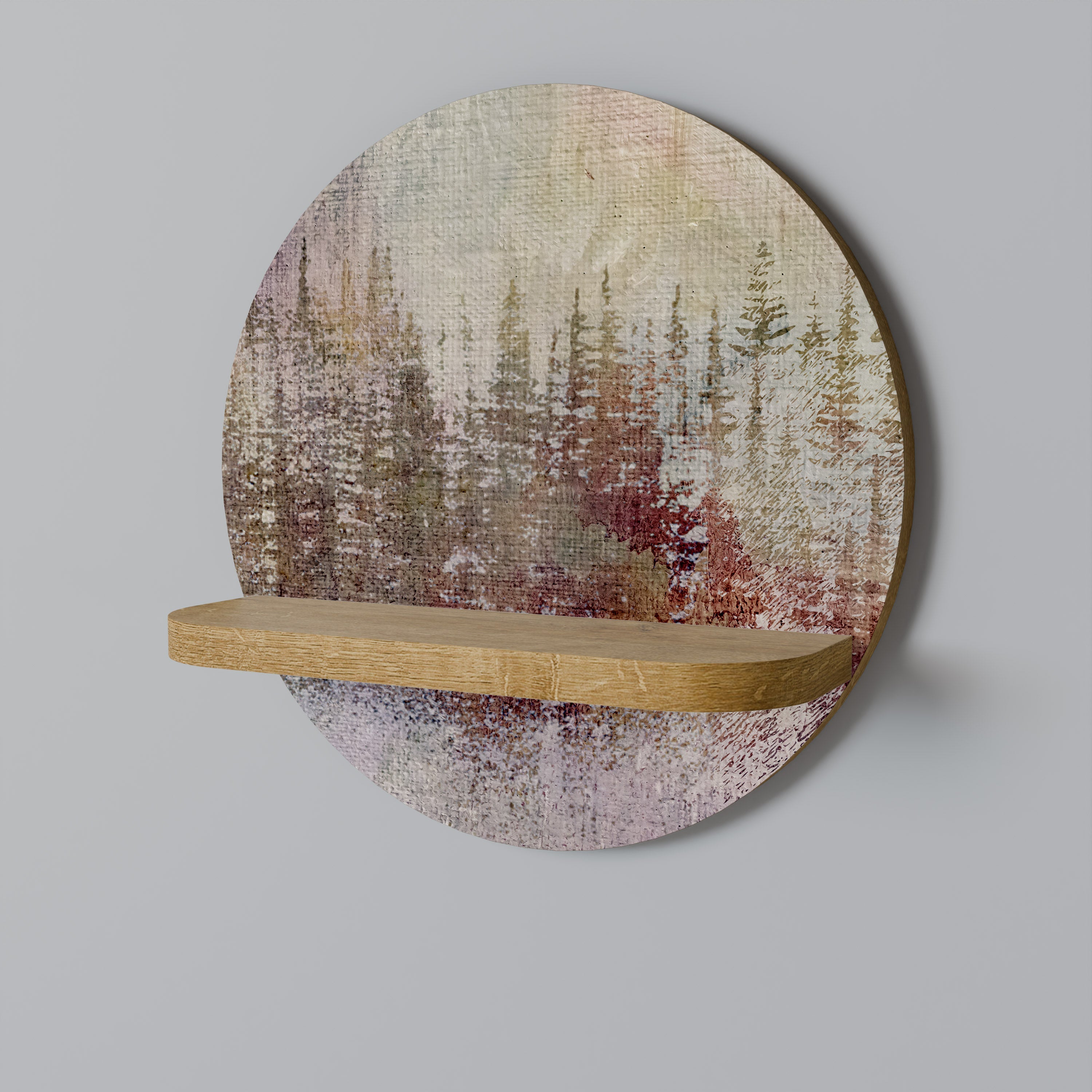 Étagère d'art ronde VEILED SUMMIT effet chêne