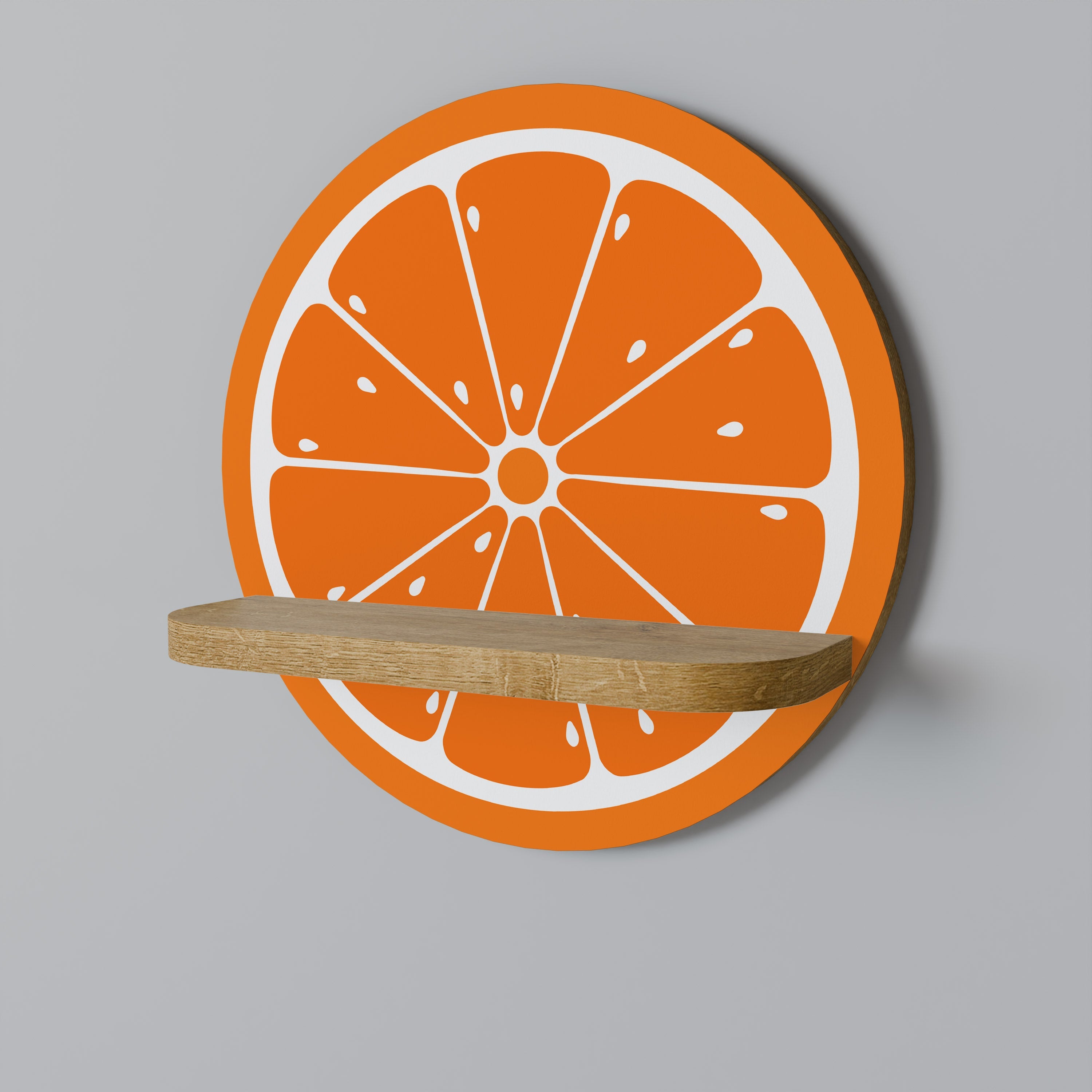 Étagère d'art ronde JUICY ORANGE effet chêne