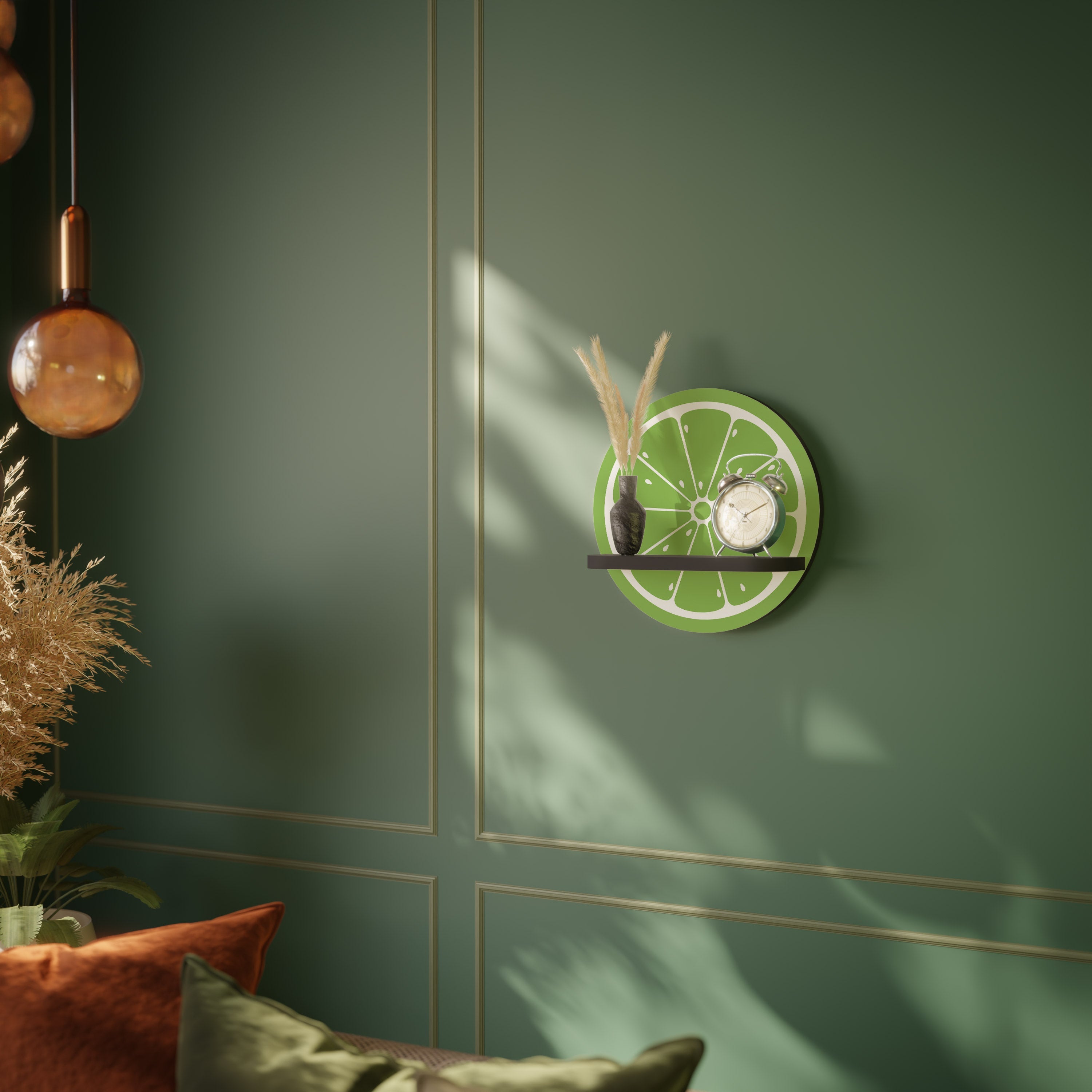 Étagère d'art ronde REFRESHING LIME en finition noire