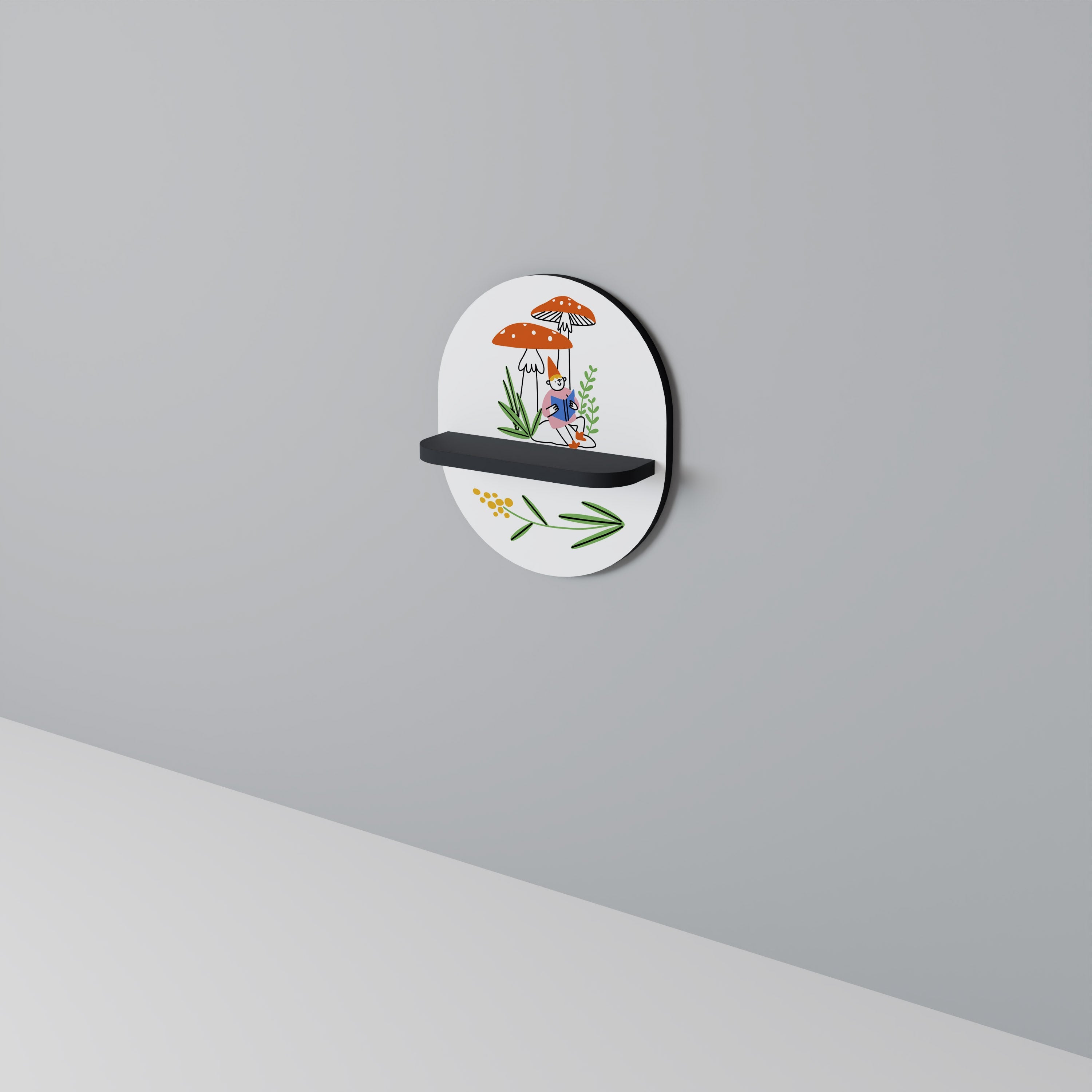 Étagère ovale en forme de nains de jardin, finition noire