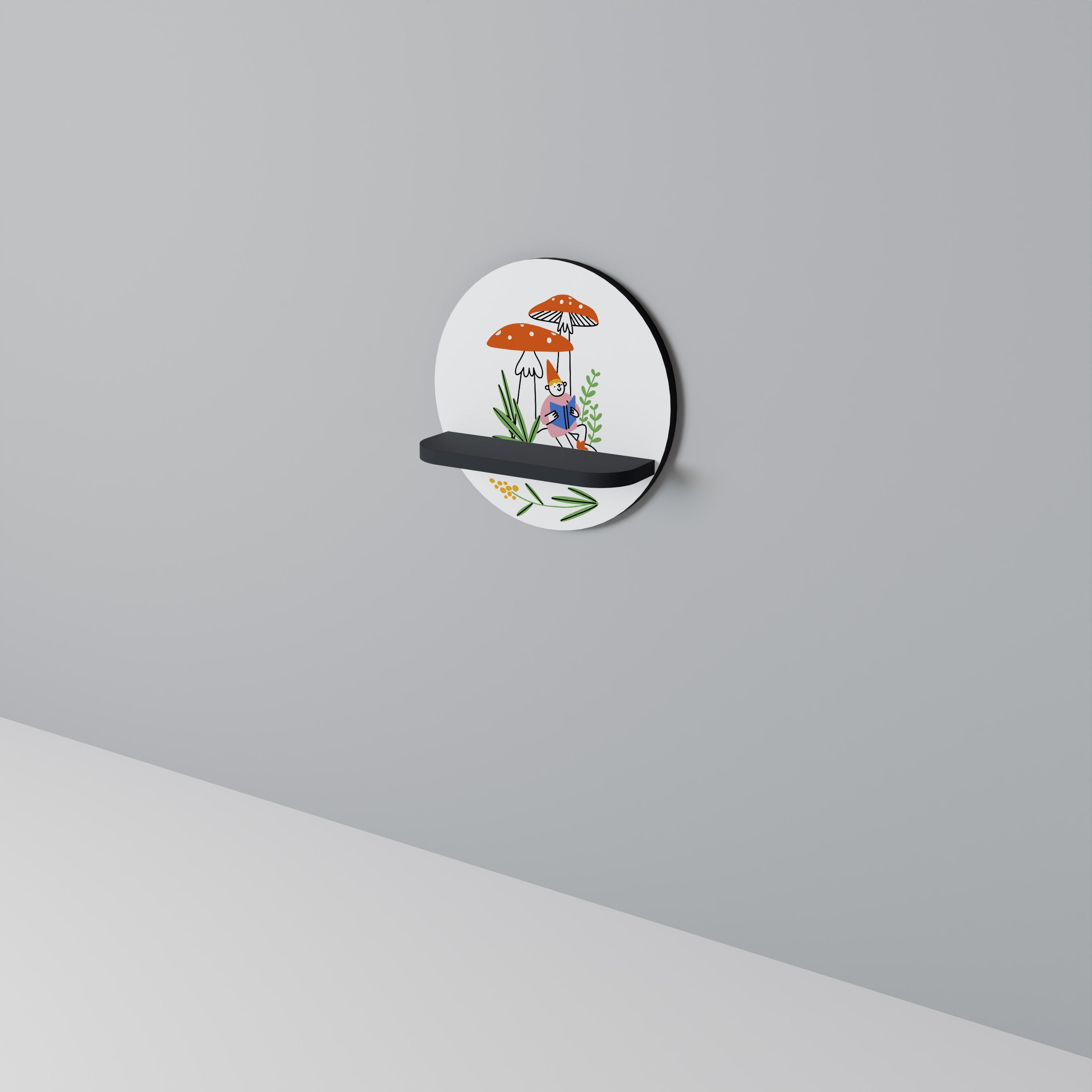 Étagère ronde décorative GARDEN GNOMES en finition noire