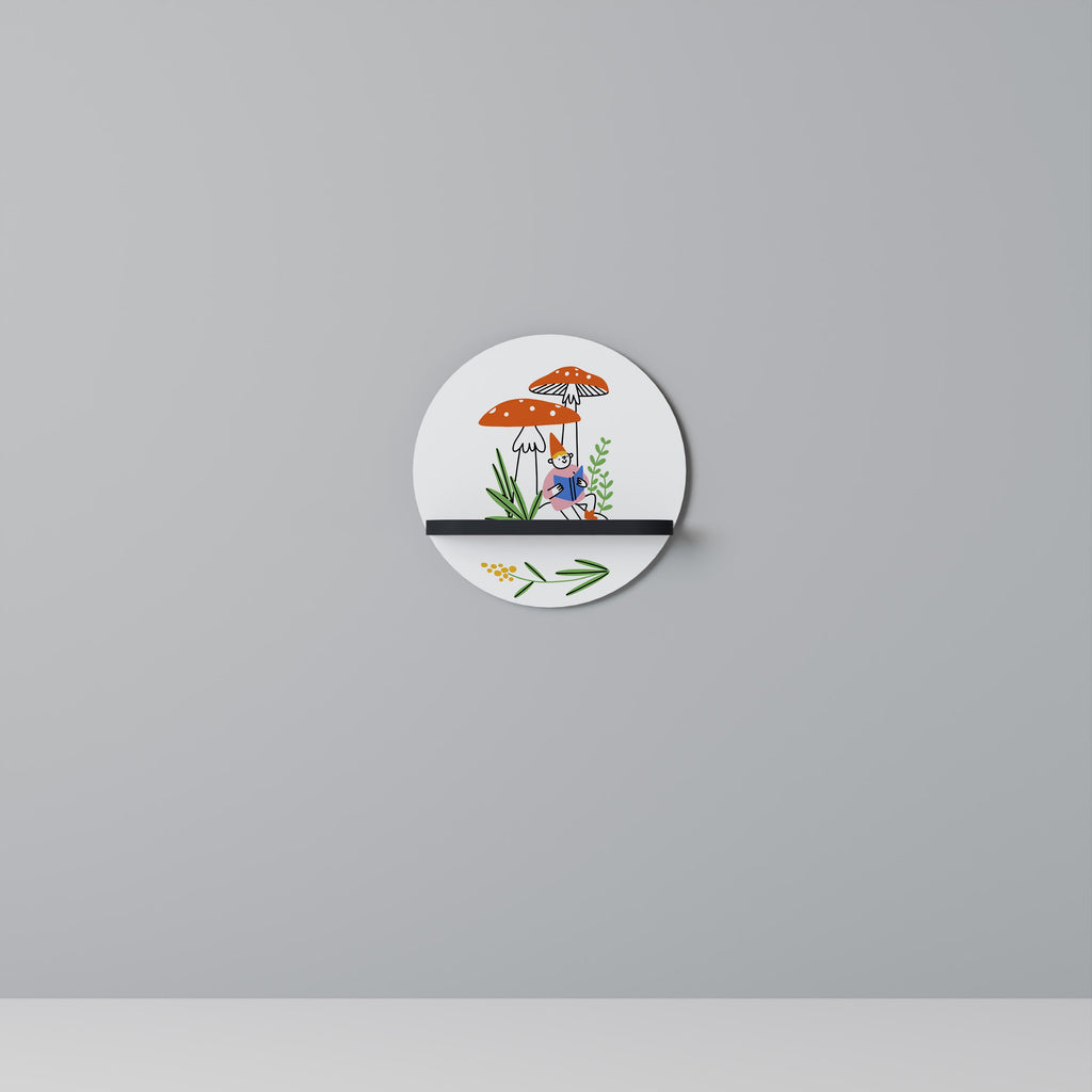 Étagère ronde décorative GARDEN GNOMES en finition noire