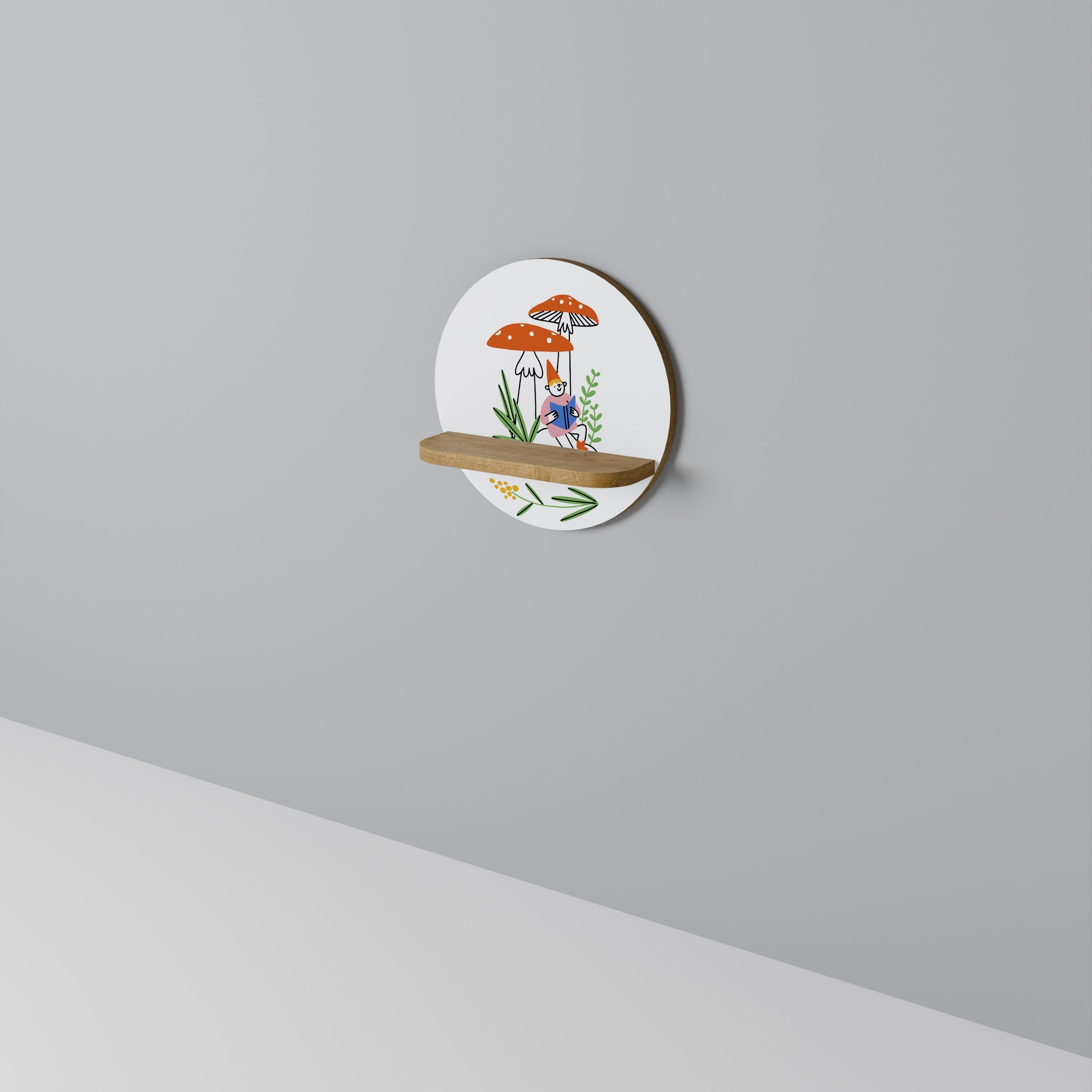 Étagère ronde décorative effet chêne GARDEN GNOMES