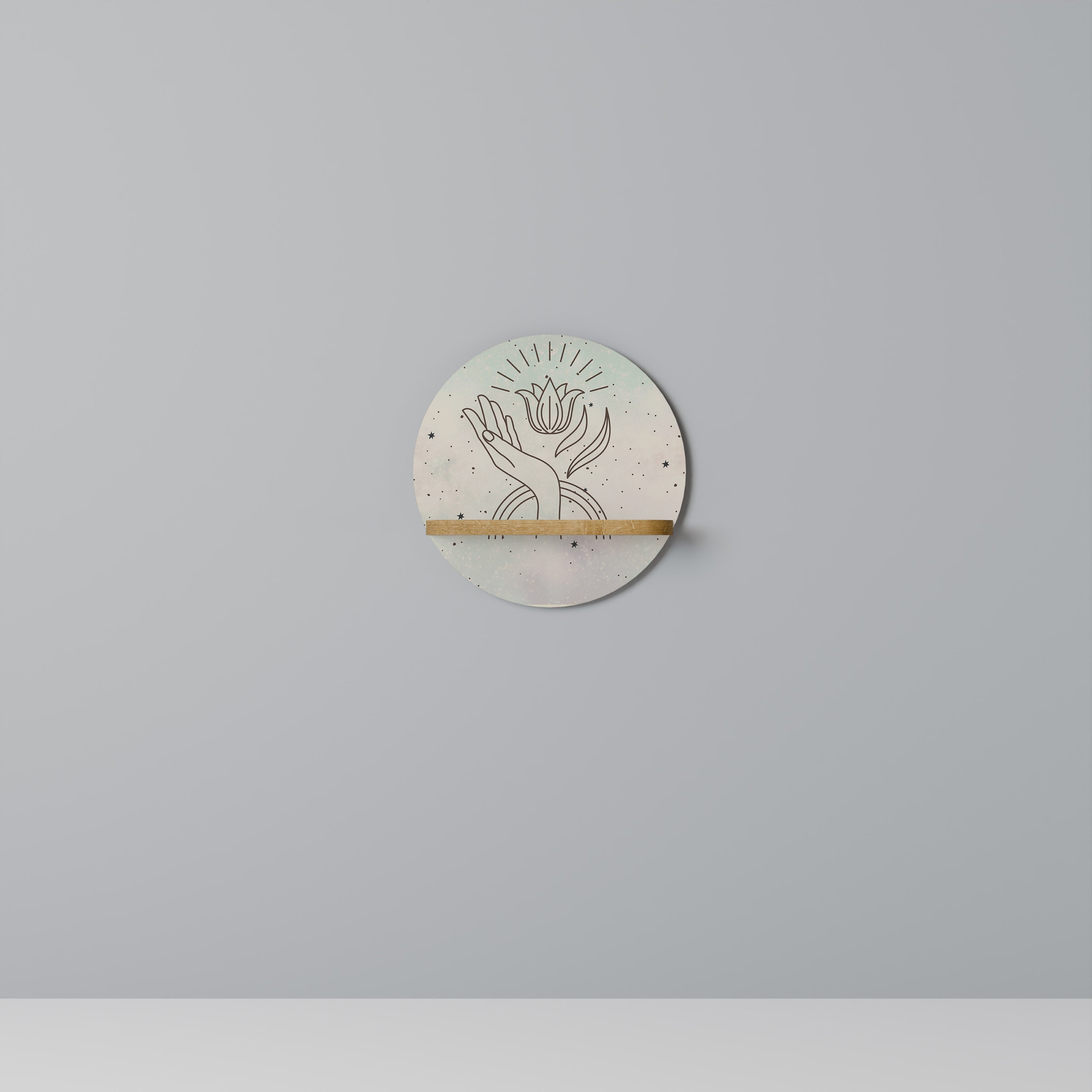 Étagère d'art ronde DELICATE BEAUTY effet chêne