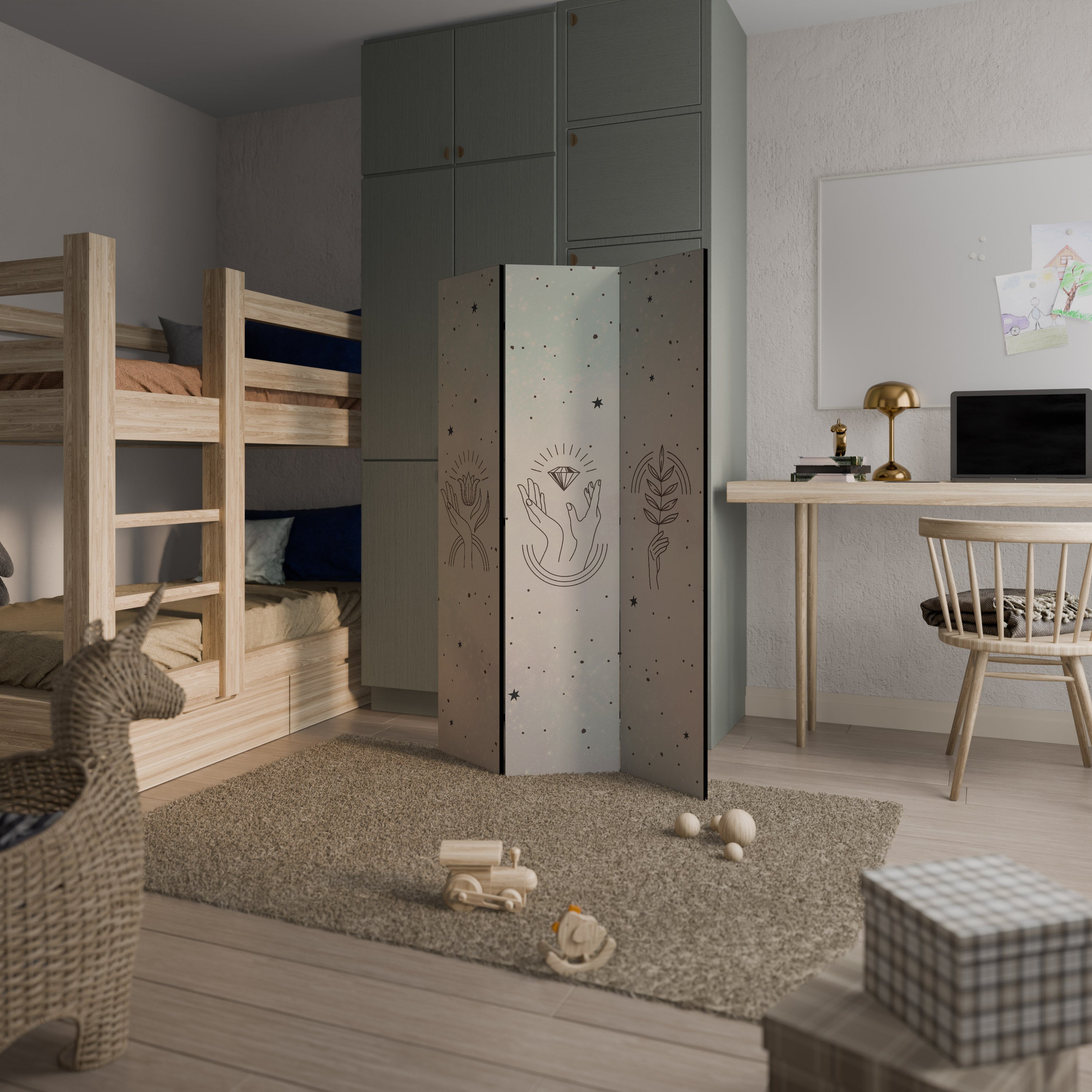 Séparateur de pièce décoratif à 3 panneaux DELICATE BEAUTY