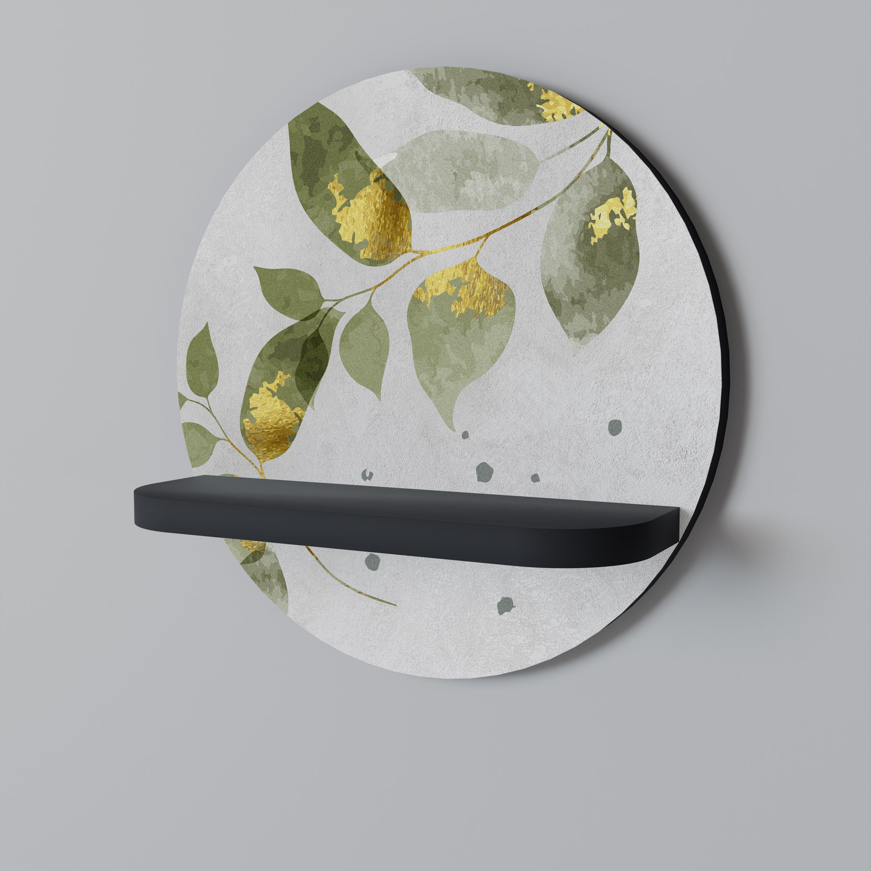 Étagère d'art ronde ELEGANT BOTANICS en finition noire