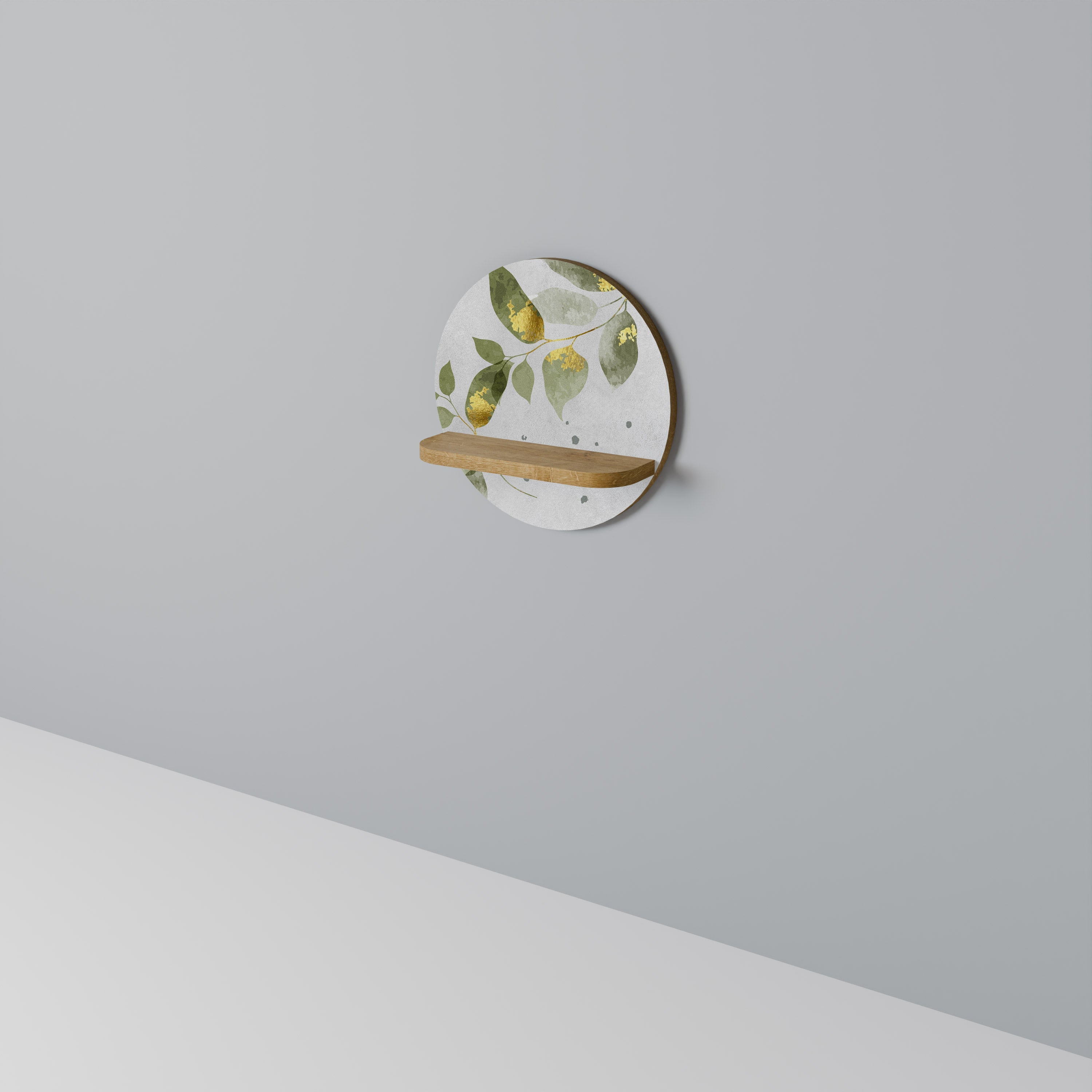 Étagère d'art ronde ELEGANT BOTANICS effet chêne