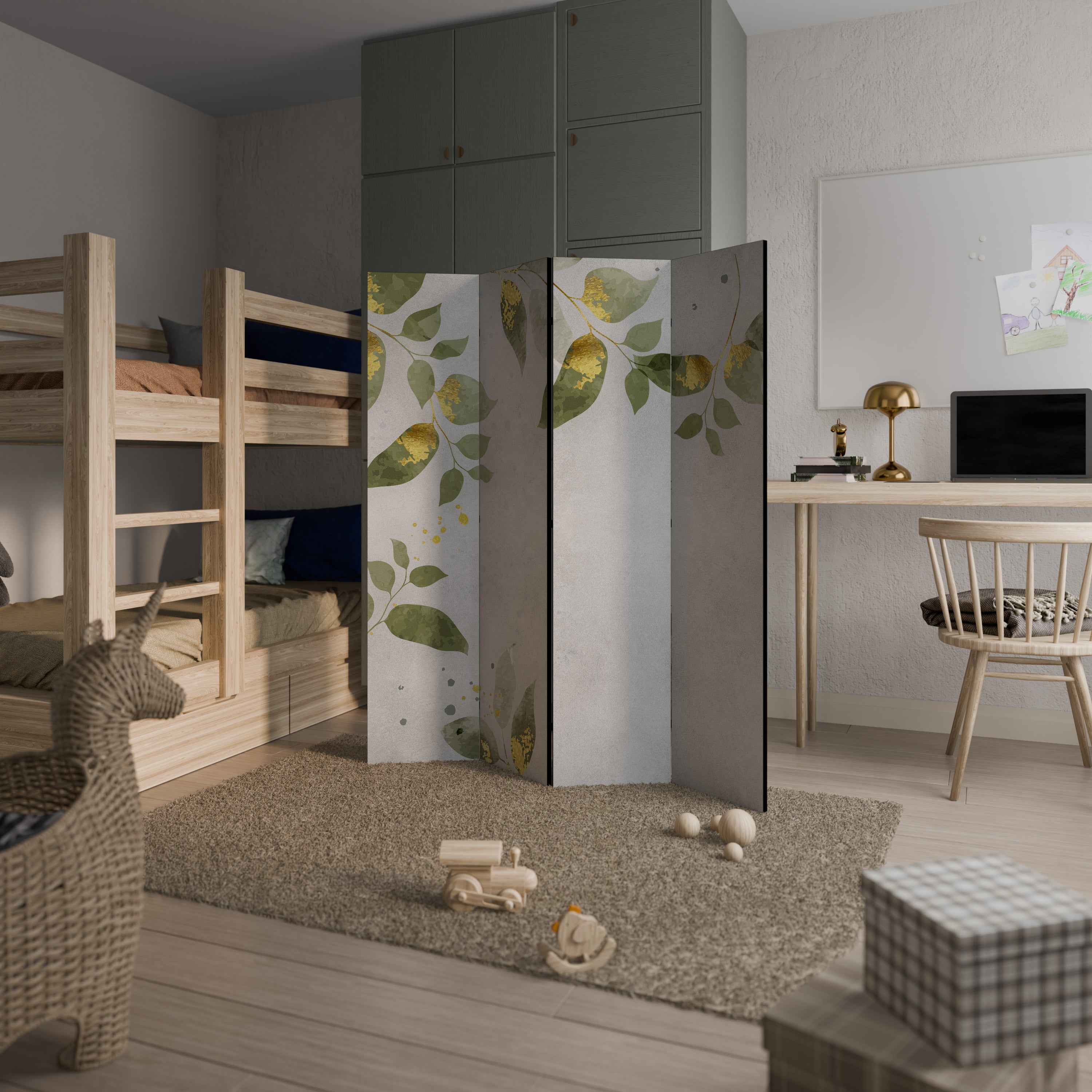 Séparateur de pièce décoratif à 4 panneaux ELEGANT BOTANICS