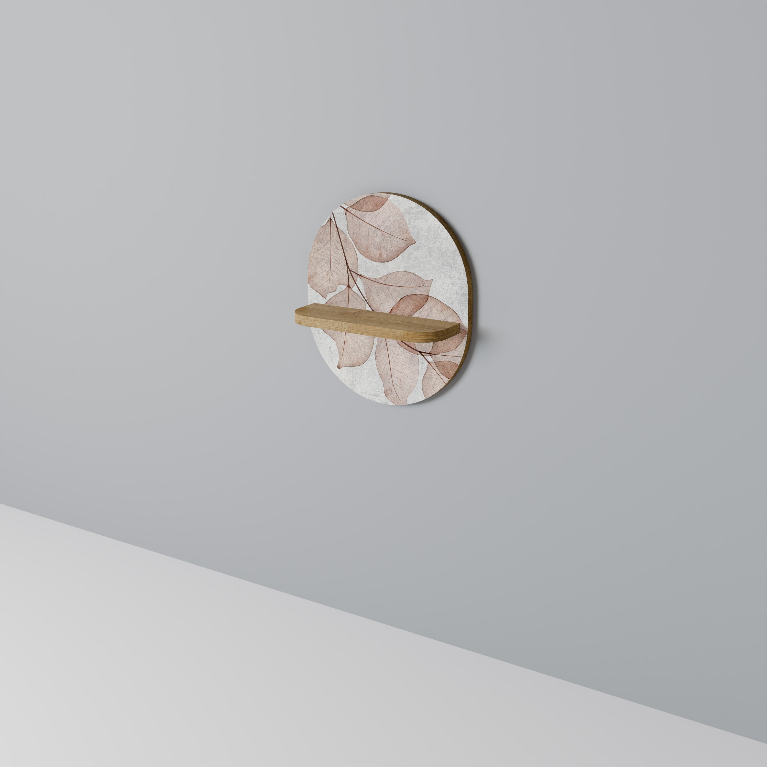 Étagère d'art ovale AUTUMN FRAGILITY effet chêne