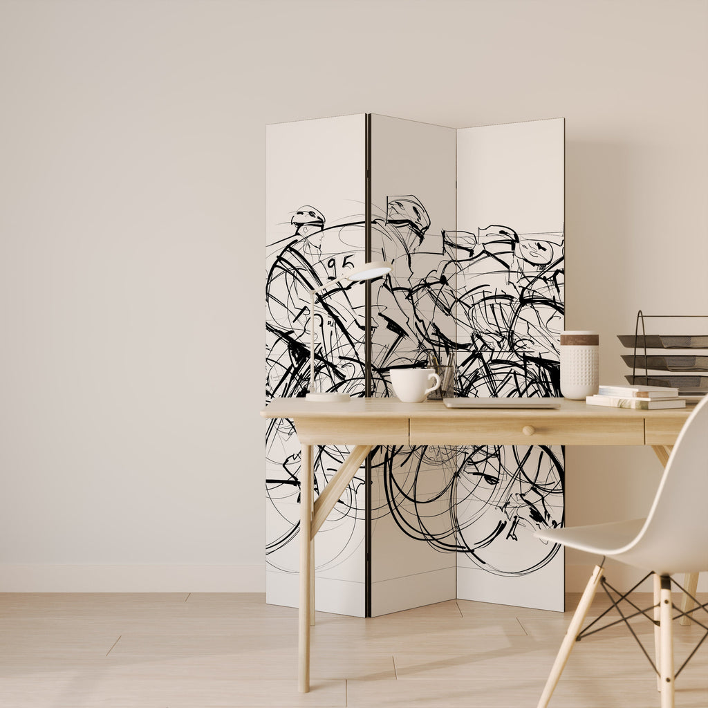 Paravent décoratif à 3 panneaux « COMPÉTITION CYCLISME »