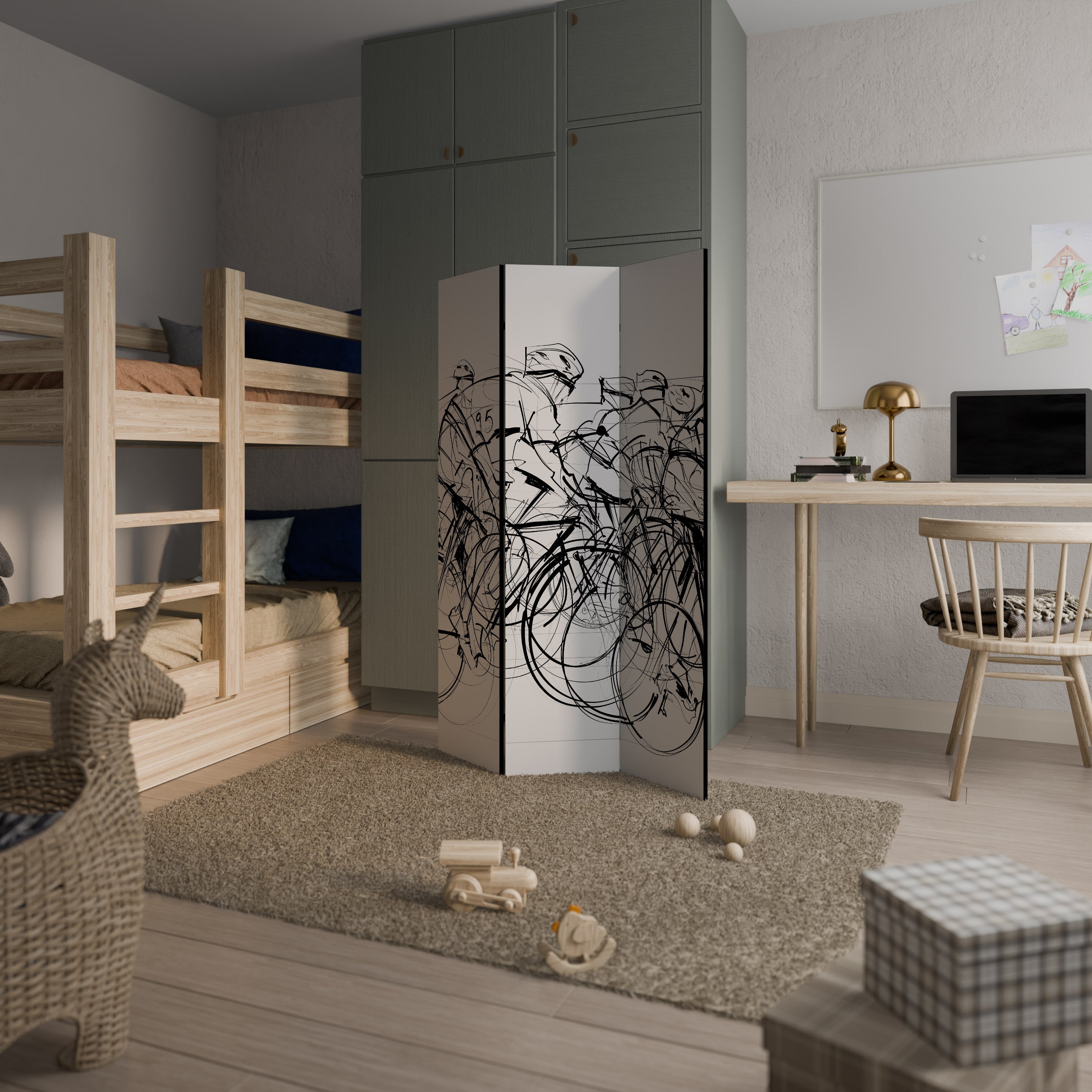 Paravent décoratif à 3 panneaux « COMPÉTITION CYCLISME »