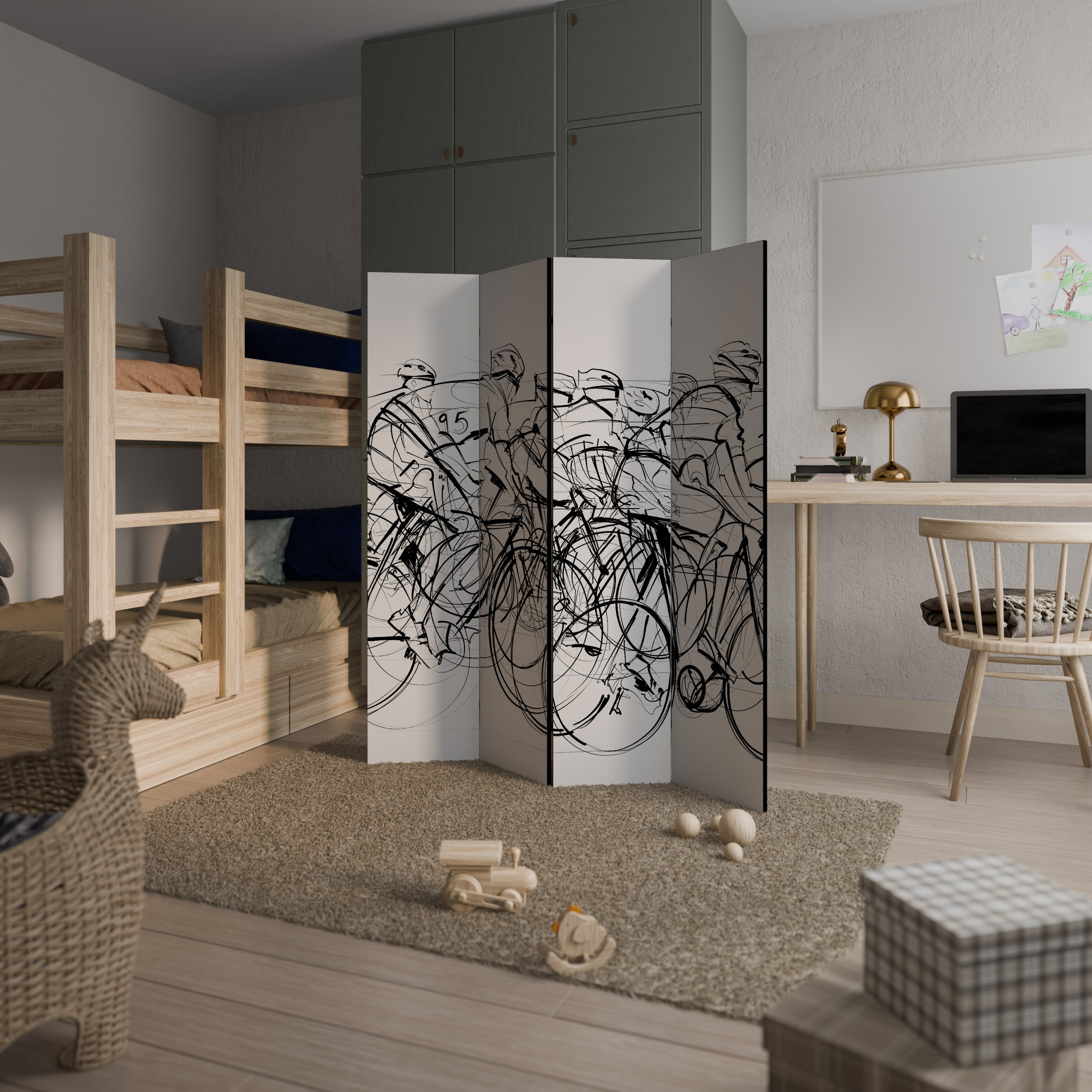 Paravent décoratif à 4 panneaux « COMPÉTITION CYCLISME »