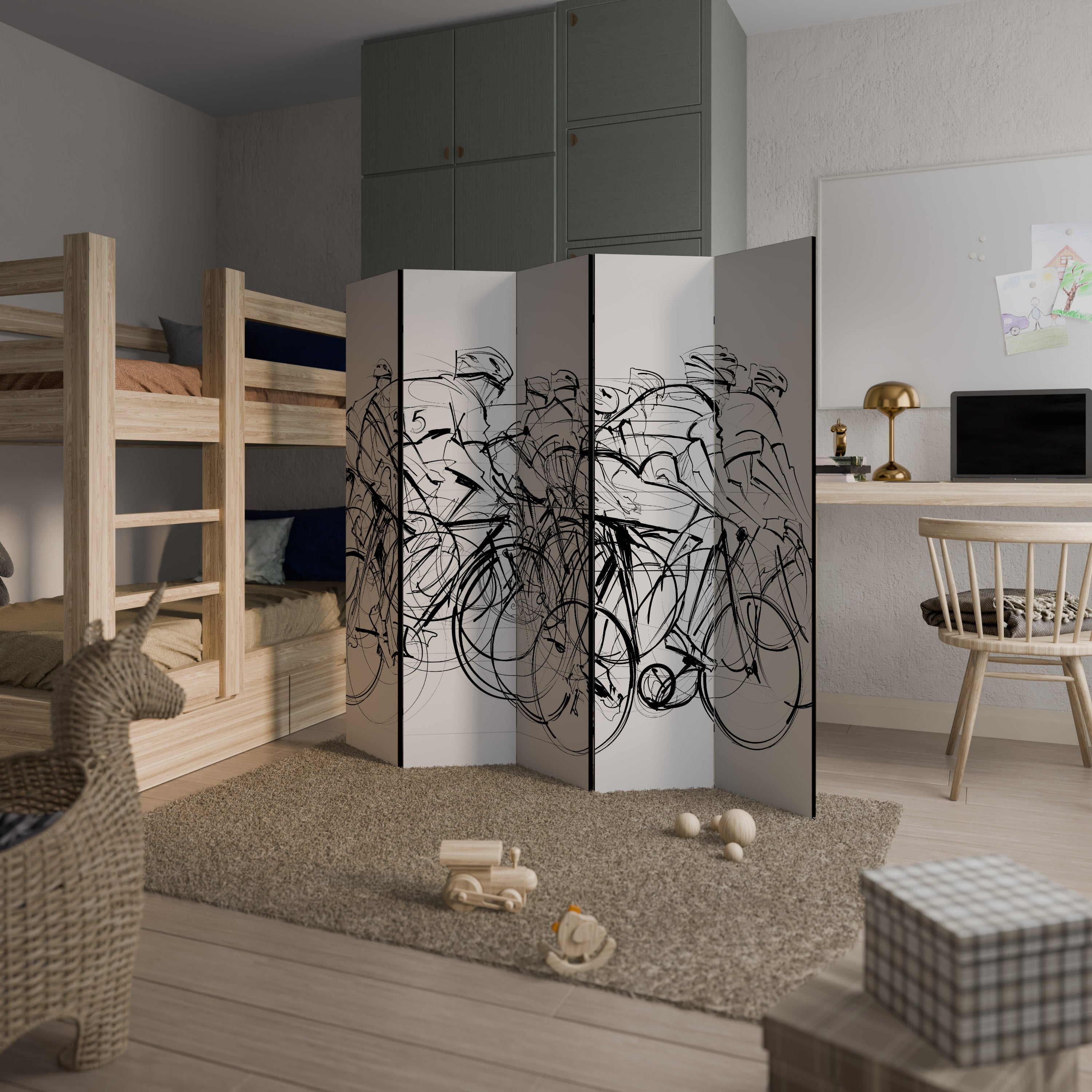 Paravent décoratif à 5 panneaux « COMPÉTITION CYCLISME »