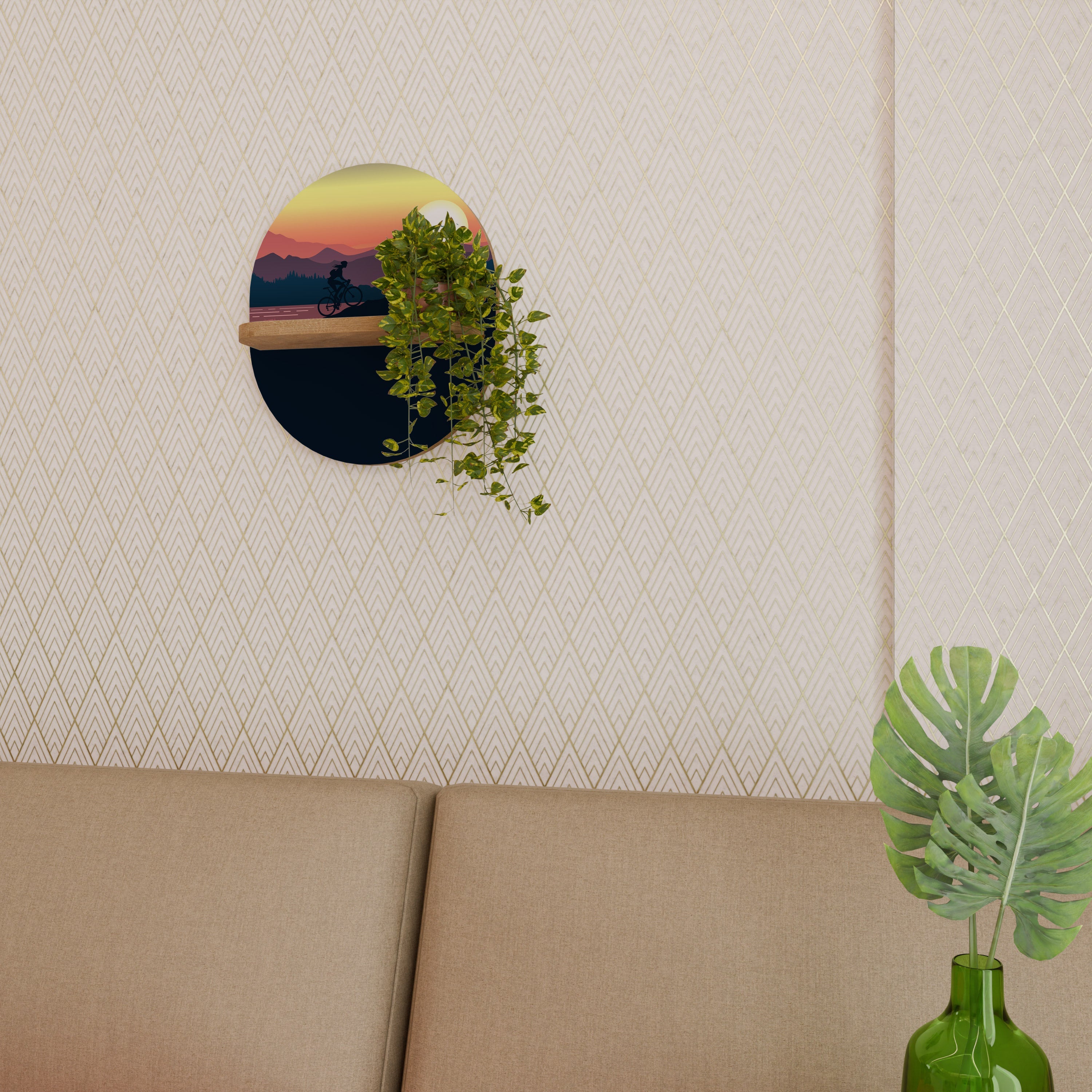 Étagère d'art ovale CYCLING HORIZON effet chêne