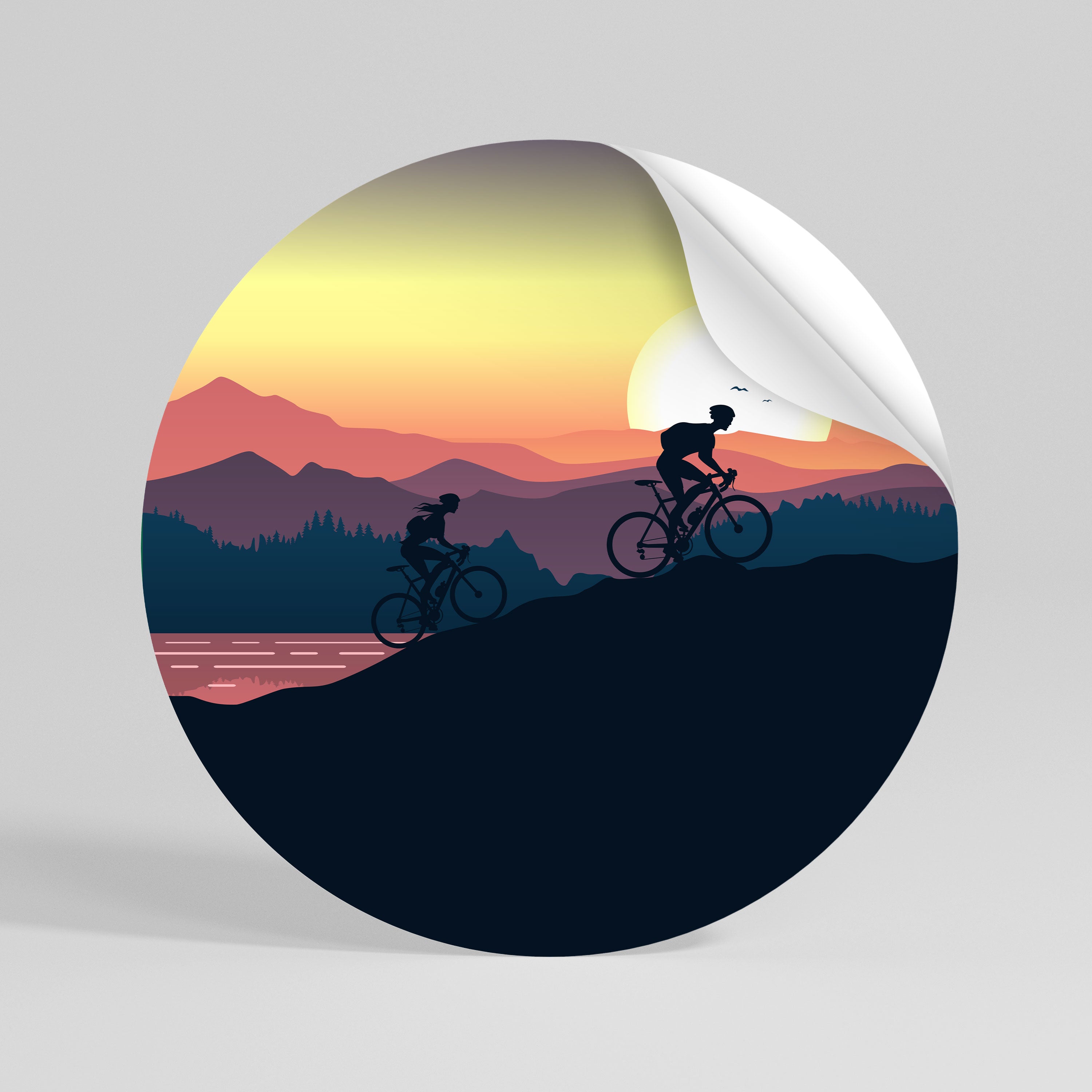 CYCLING HORIZON Peel and Stick Round Sticker