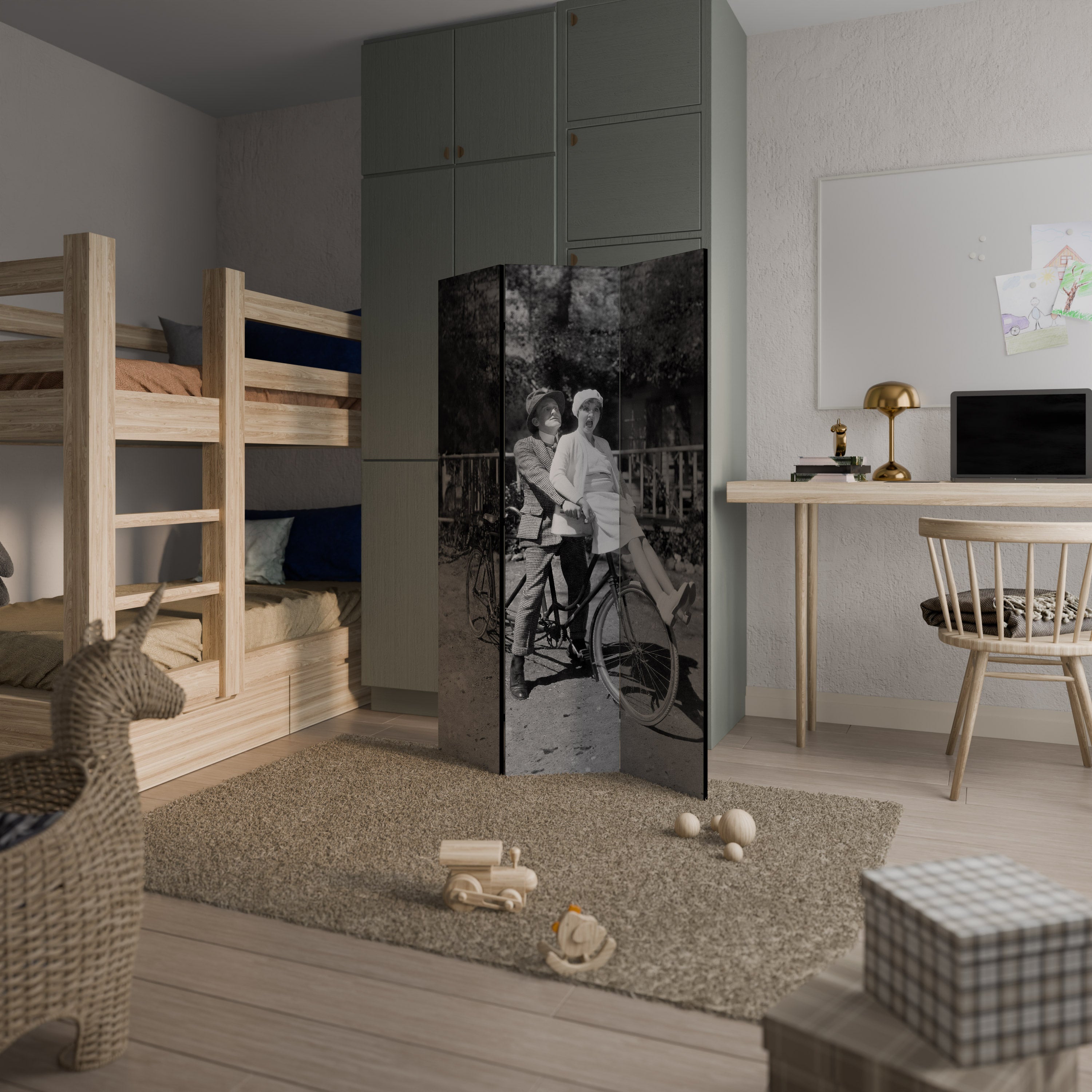 Paravent décoratif à 3 panneaux RIDING THROUGH TIME