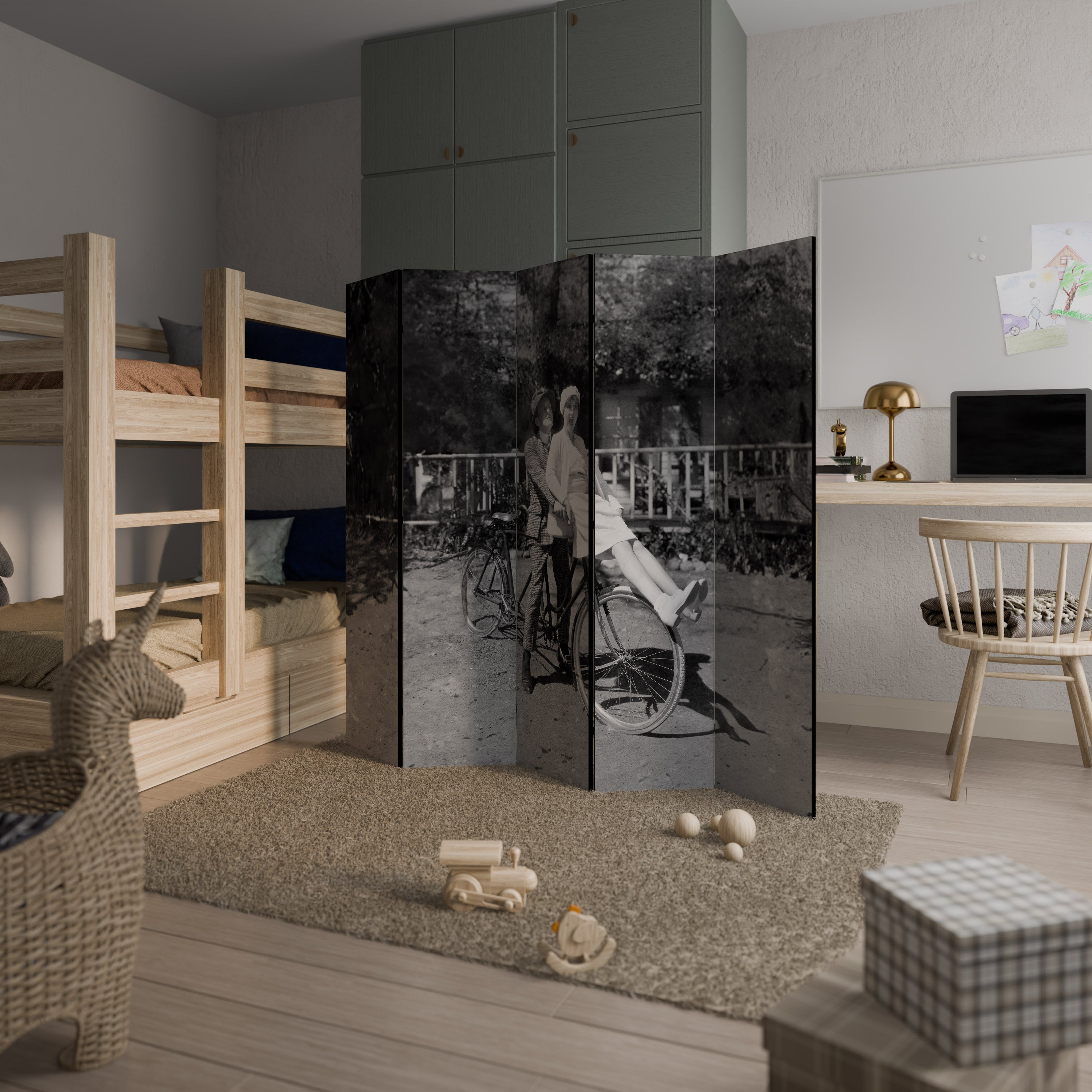 Paravent décoratif à 5 panneaux RIDING THROUGH TIME