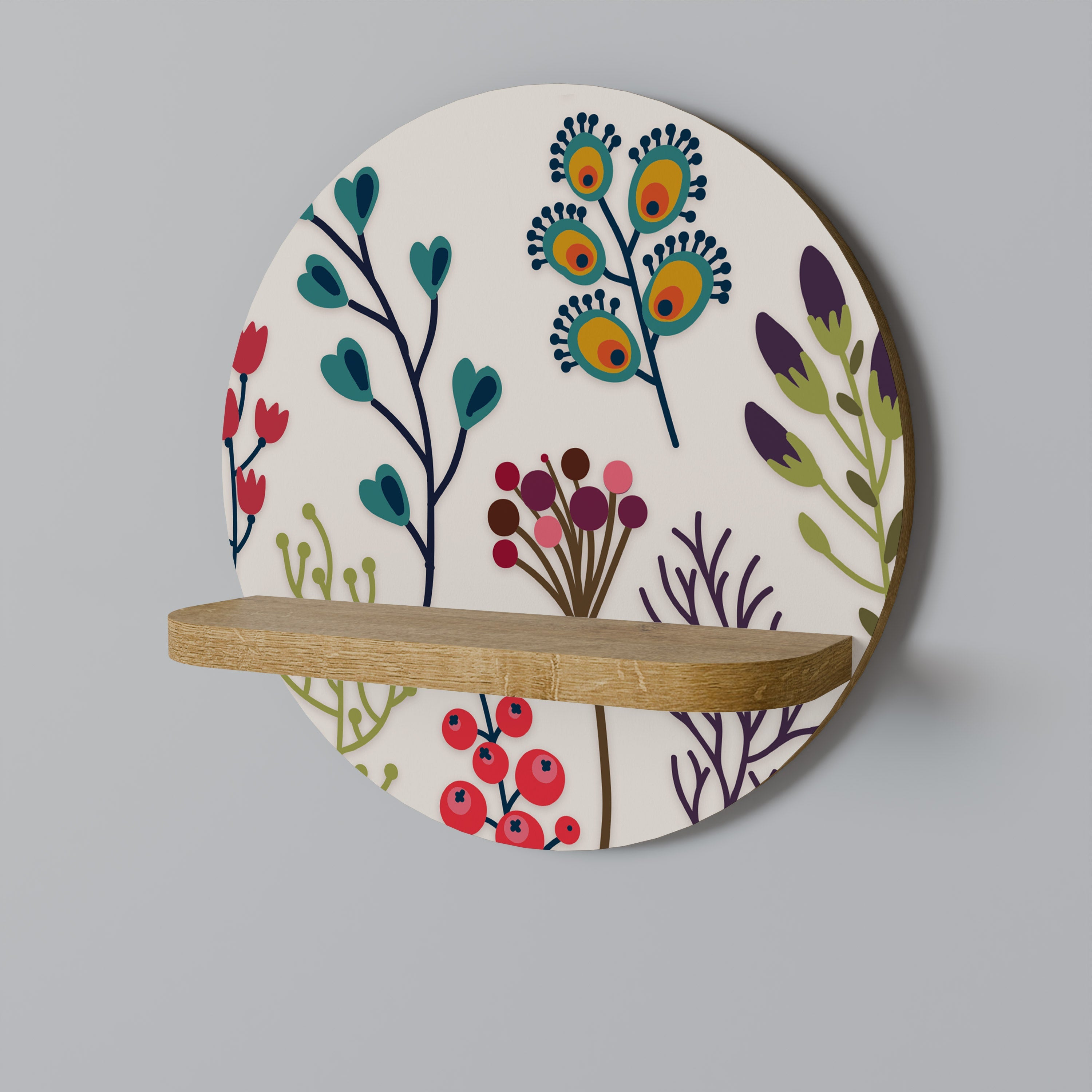 Étagère ronde effet chêne pour articles d'automne