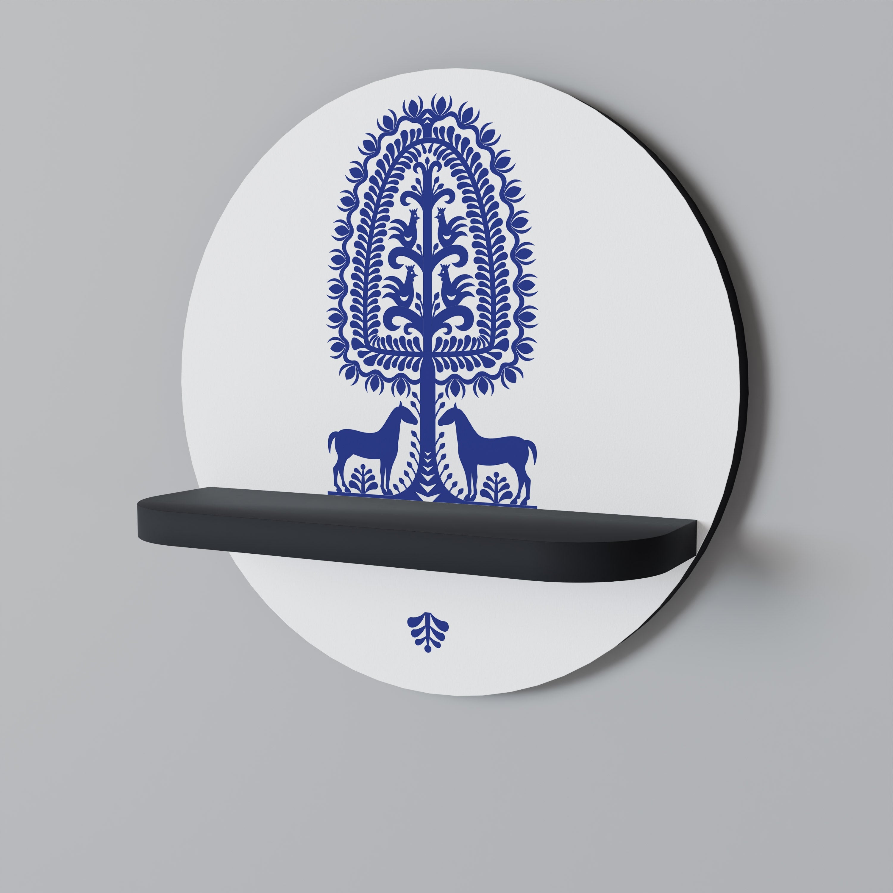 Étagère ronde en finition noire pour l'art populaire polonais