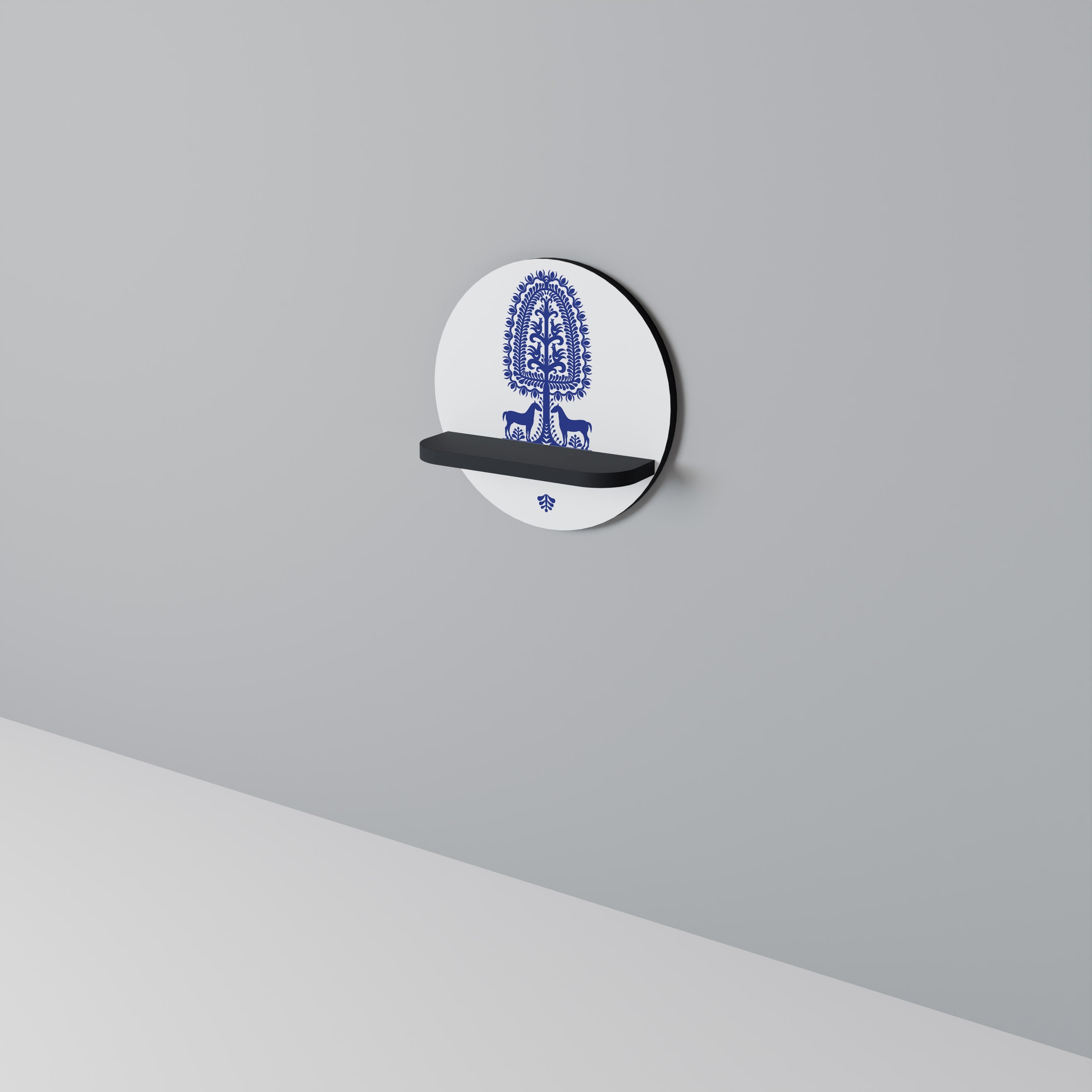 Étagère ronde en finition noire pour l'art populaire polonais