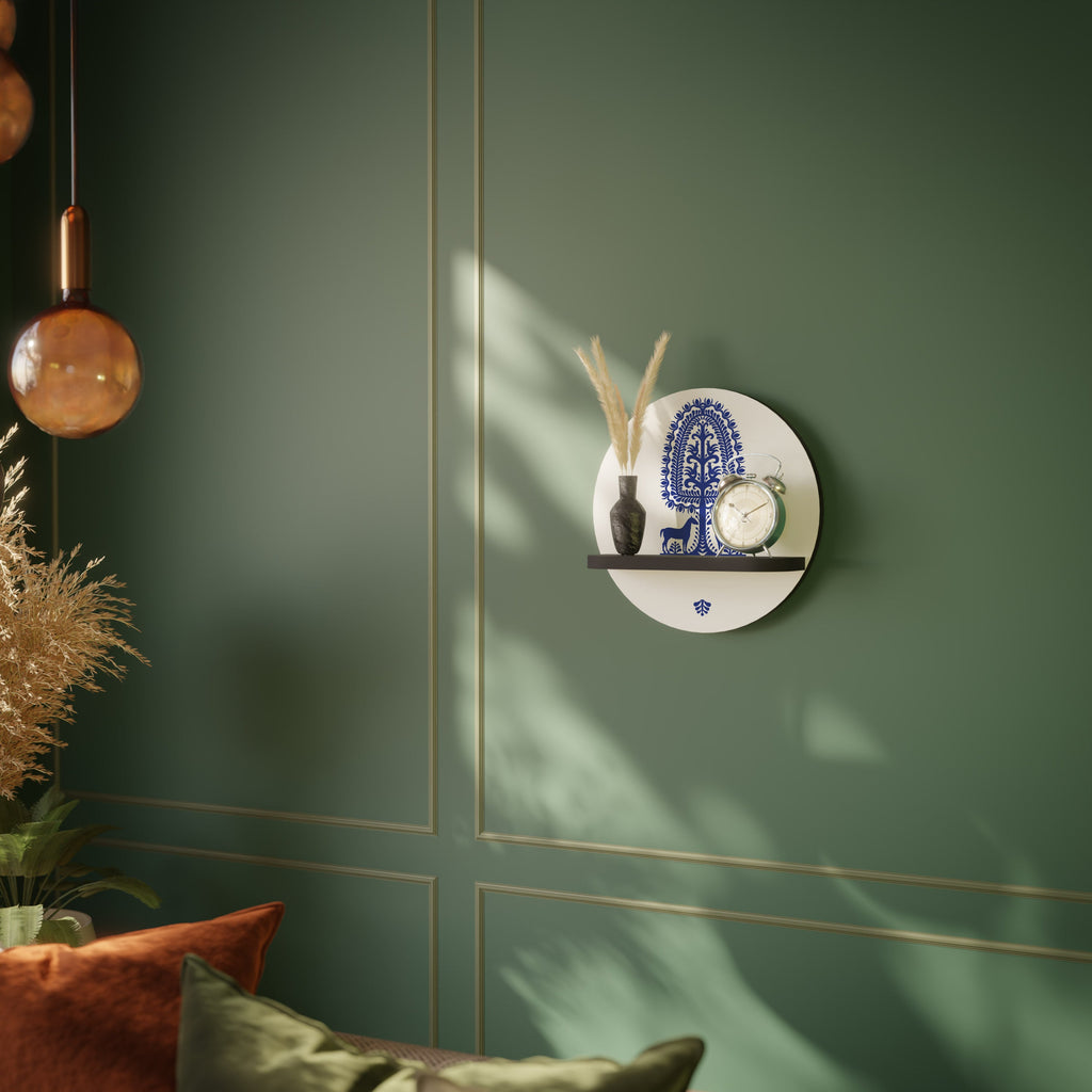 Étagère ronde en finition noire pour l'art populaire polonais