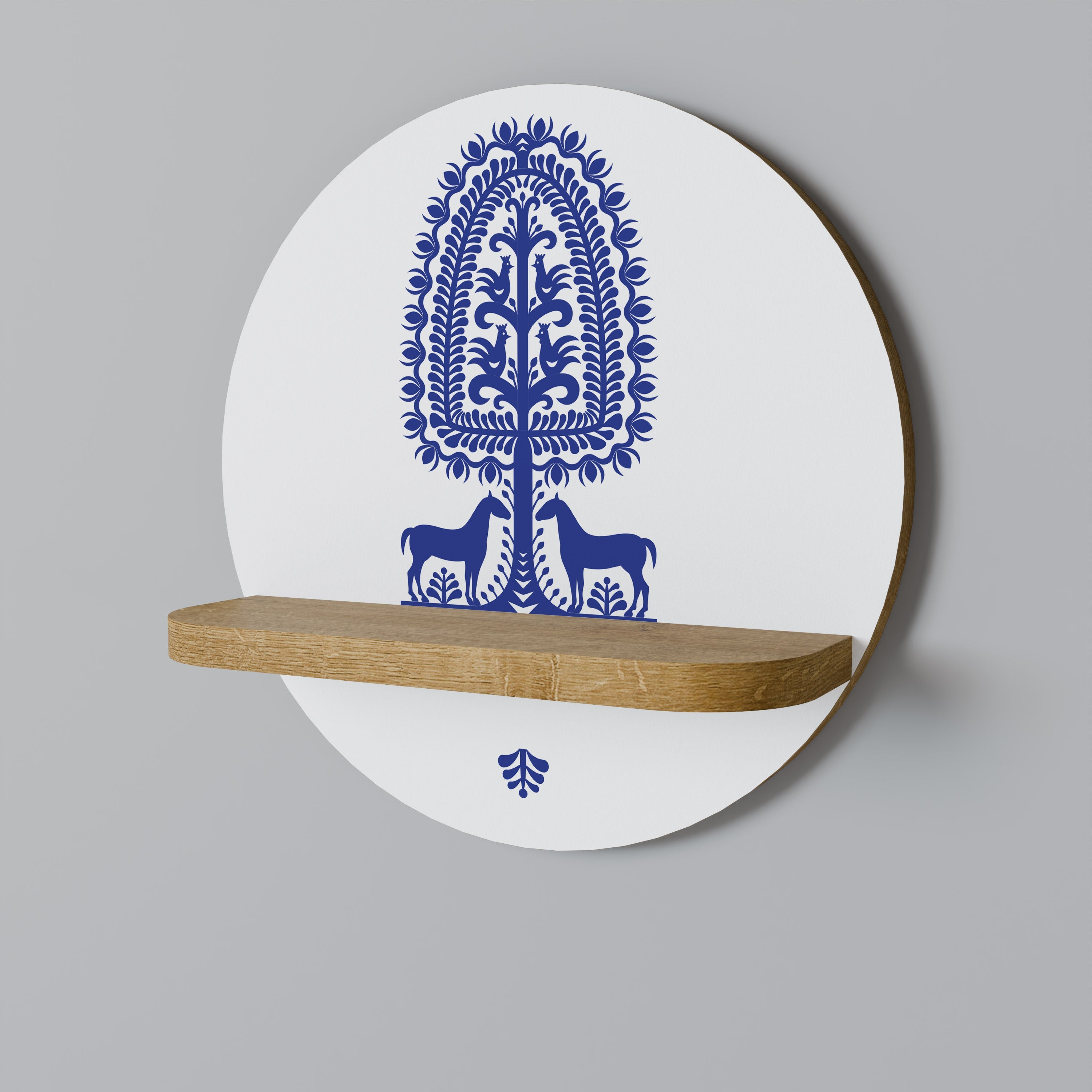 Étagère ronde effet chêne pour l'art populaire polonais