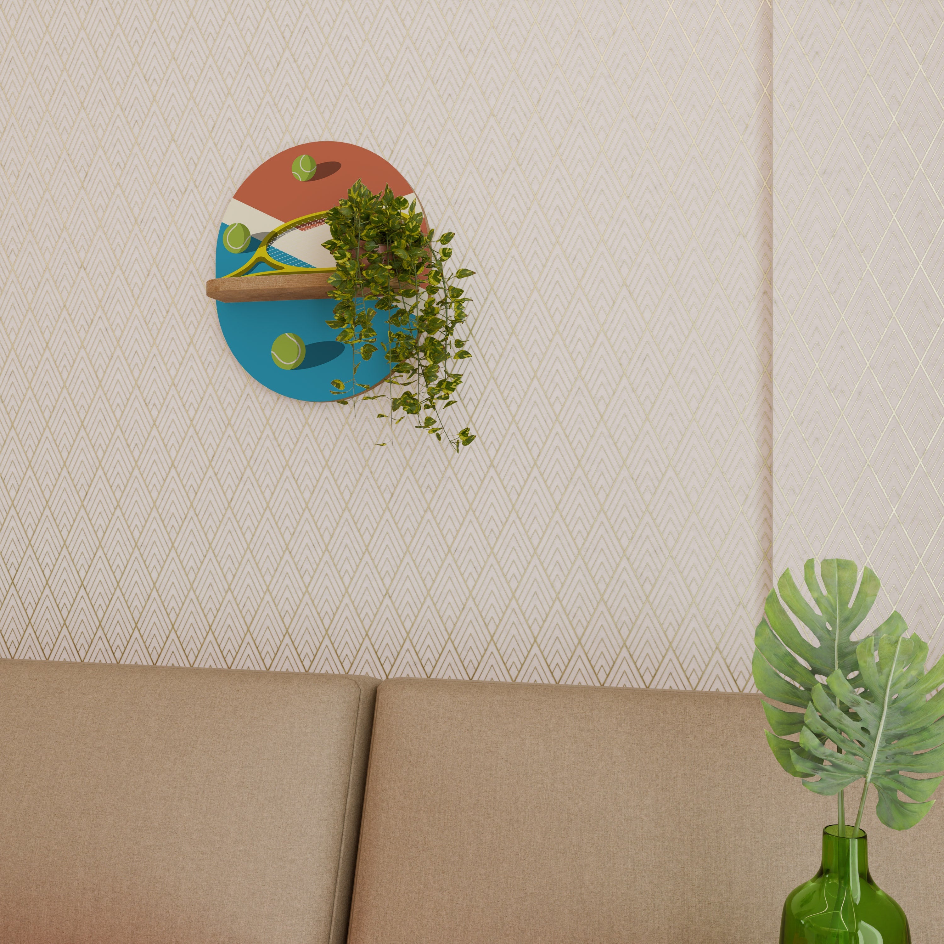 Étagère d'art ovale TENNIS ESSENTIALS effet chêne