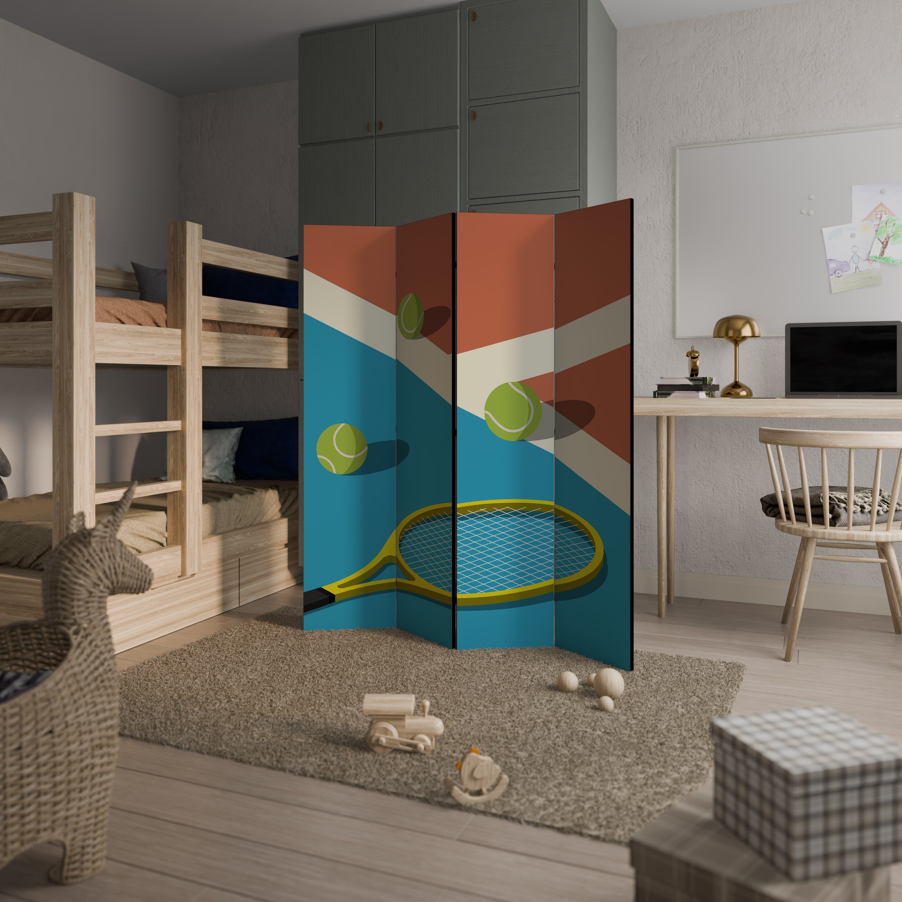 TENNIS ESSENTIALS Séparateur de pièce décoratif à 4 panneaux