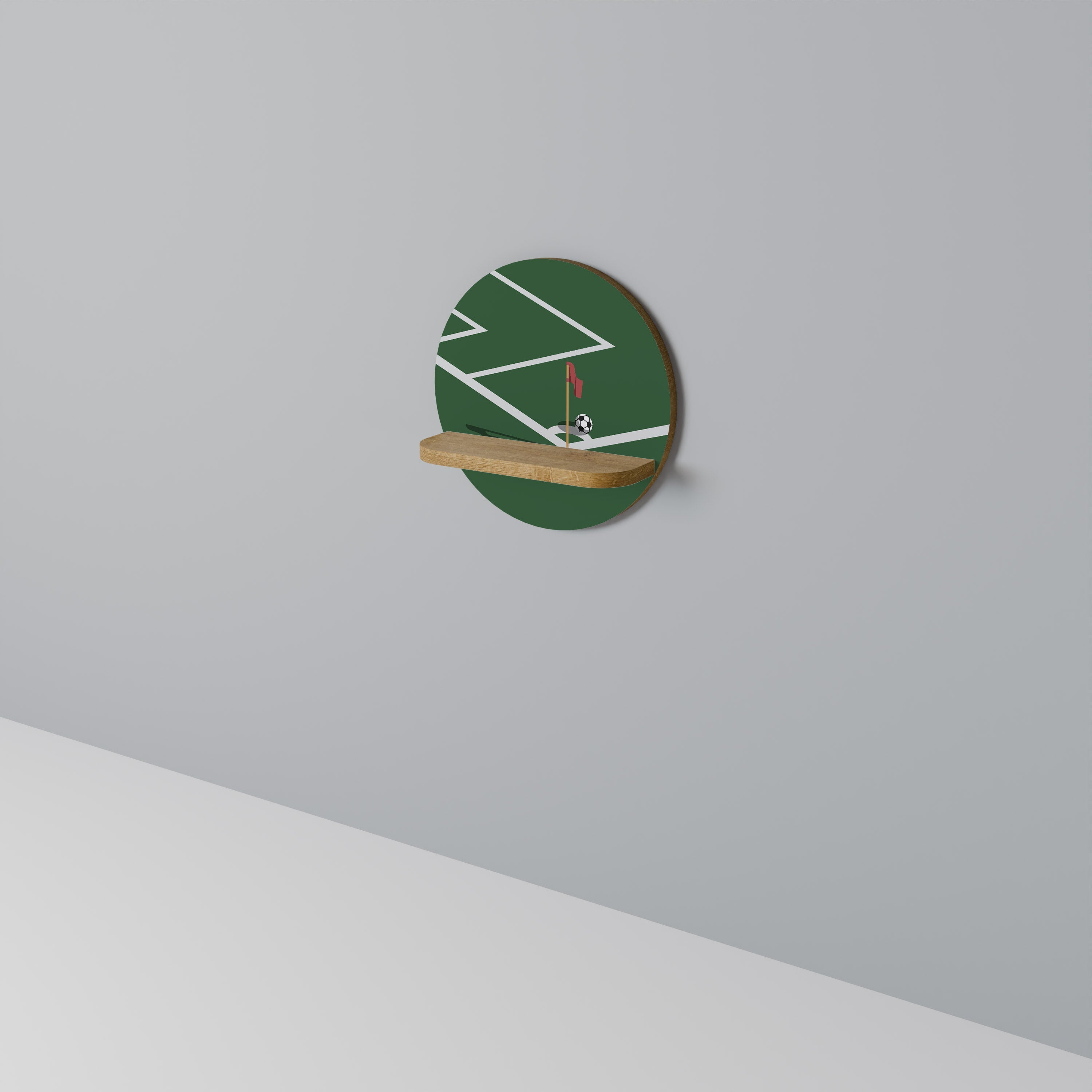 Étagère d'art ronde FOOTBALL ACTION effet chêne