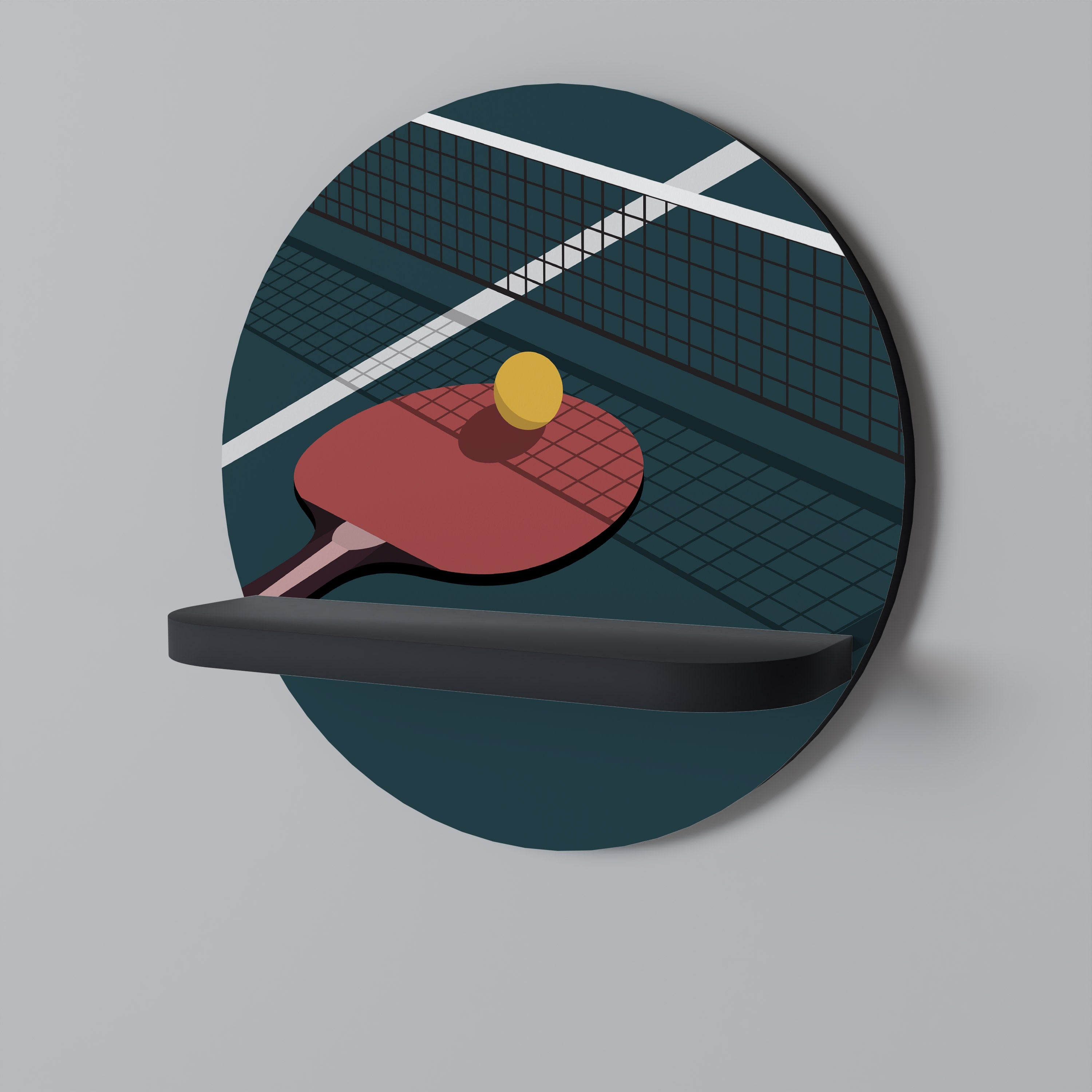 Étagère ronde pour jeux de ping-pong, finition noire