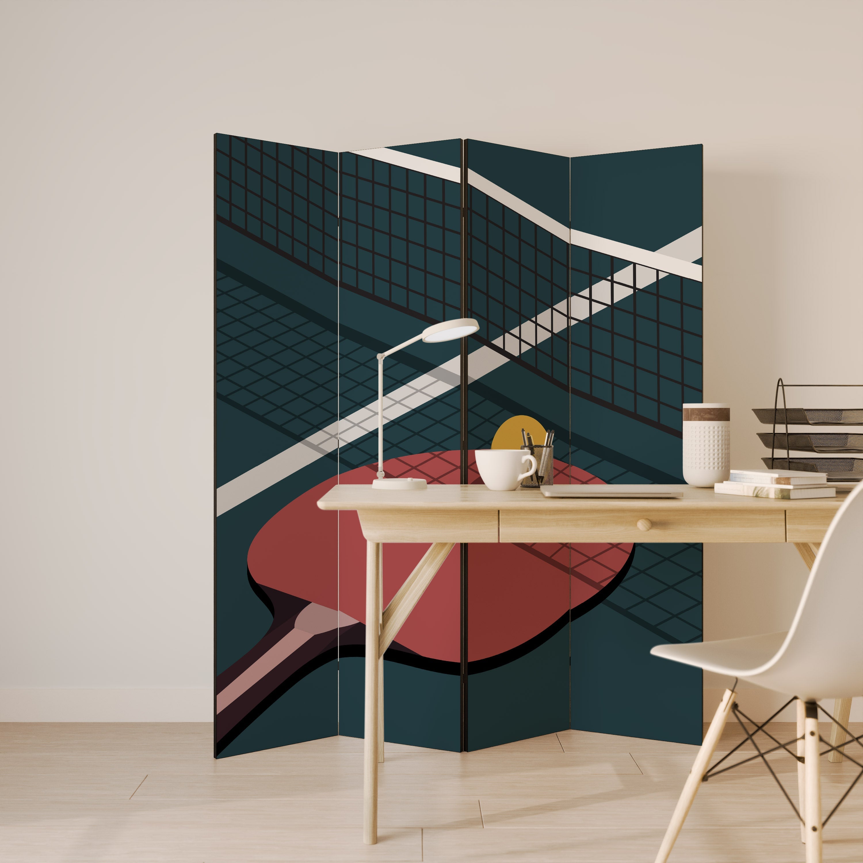 Paravent décoratif à 4 panneaux JEU DE PING-PONG