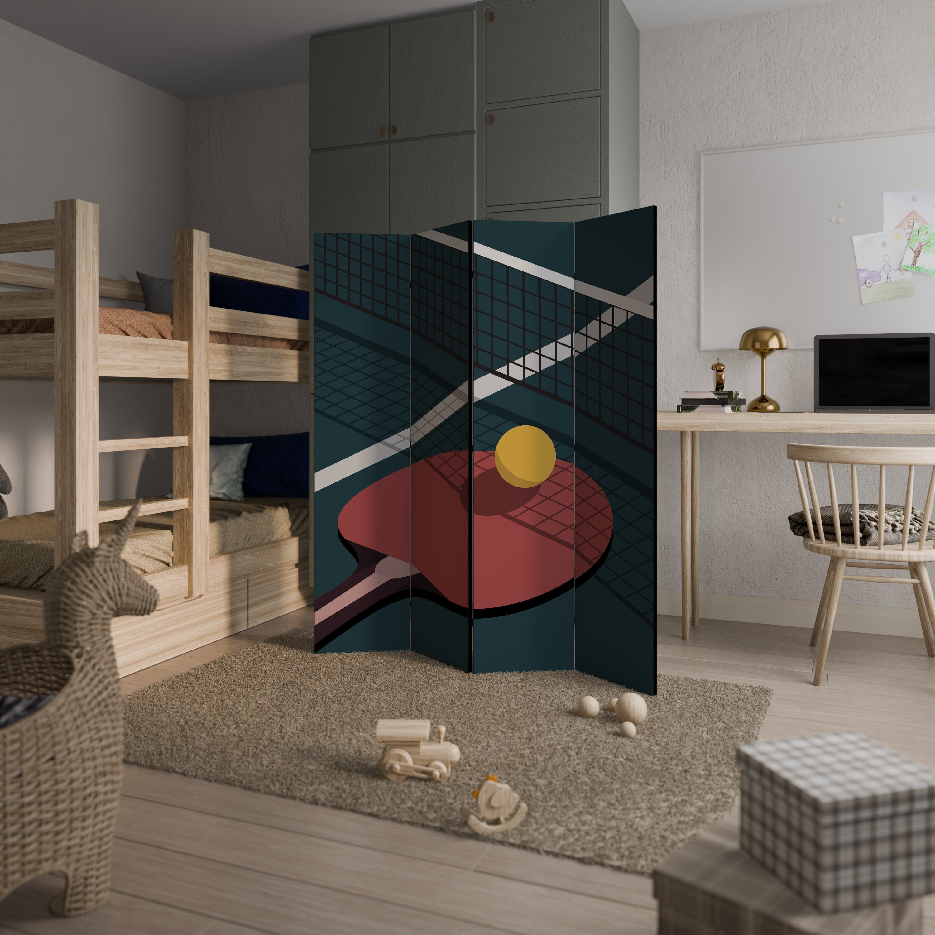 Paravent décoratif à 4 panneaux JEU DE PING-PONG