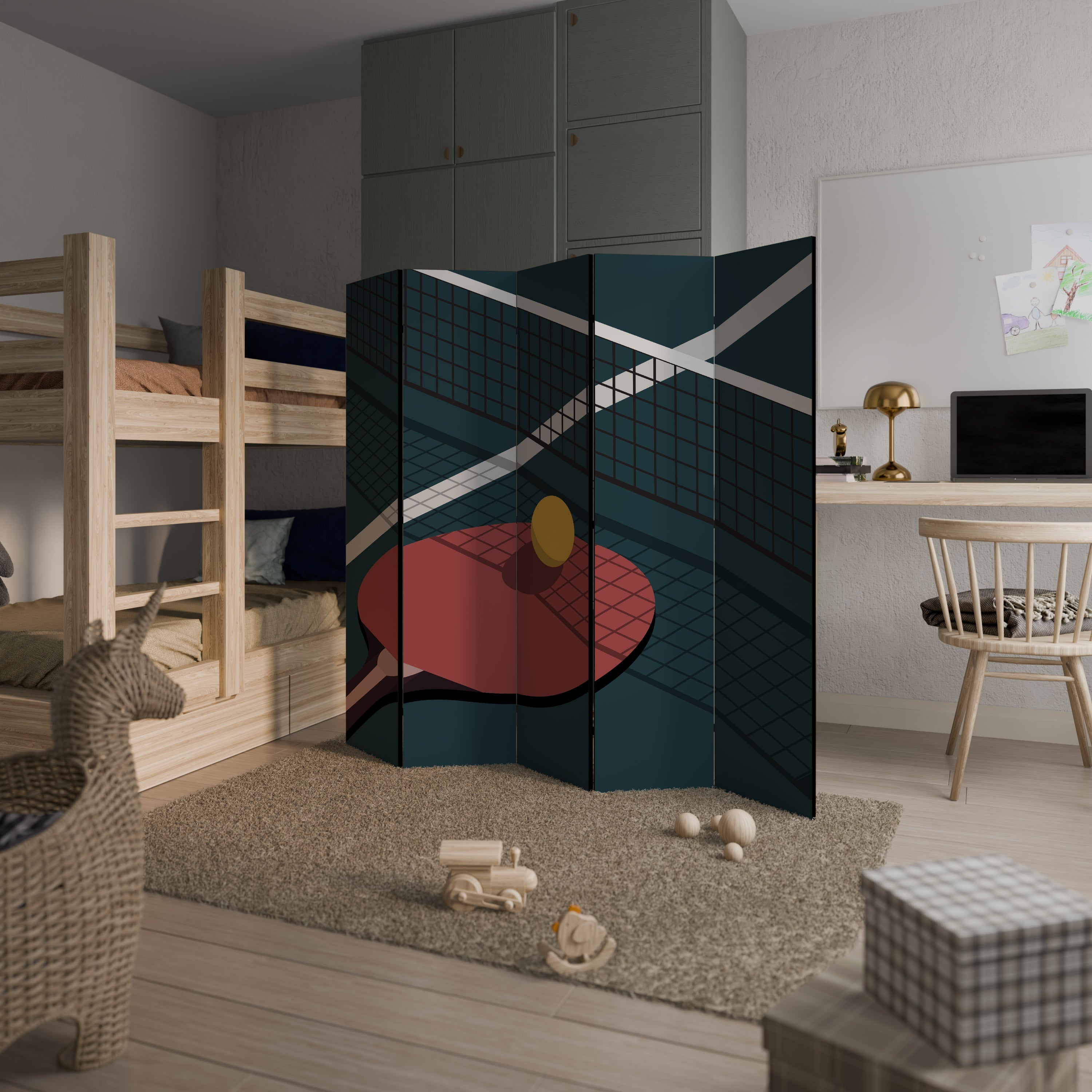 Paravent décoratif à 5 panneaux JEU DE PING-PONG