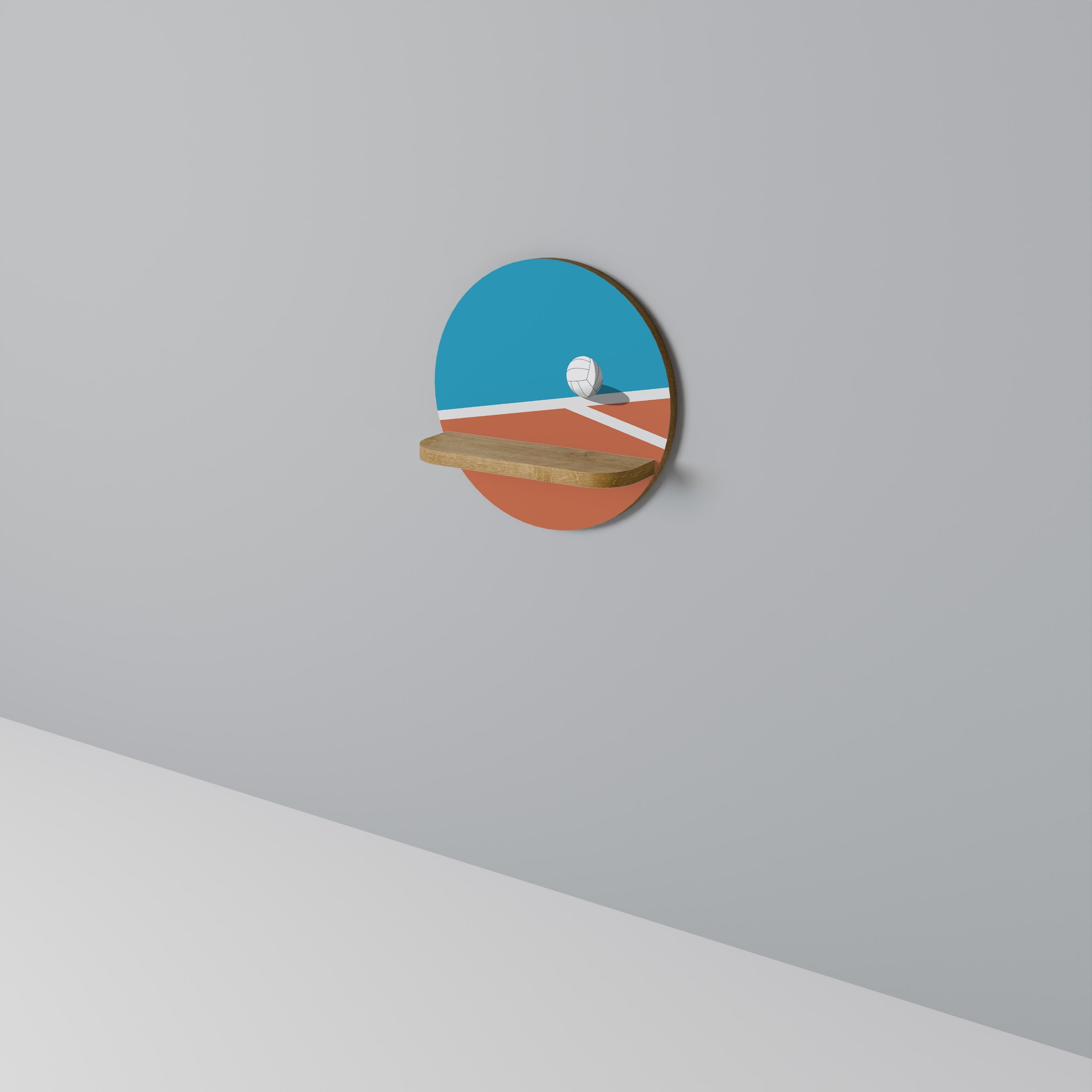 Étagère d'art ronde VOLLEYBALL TIME effet chêne