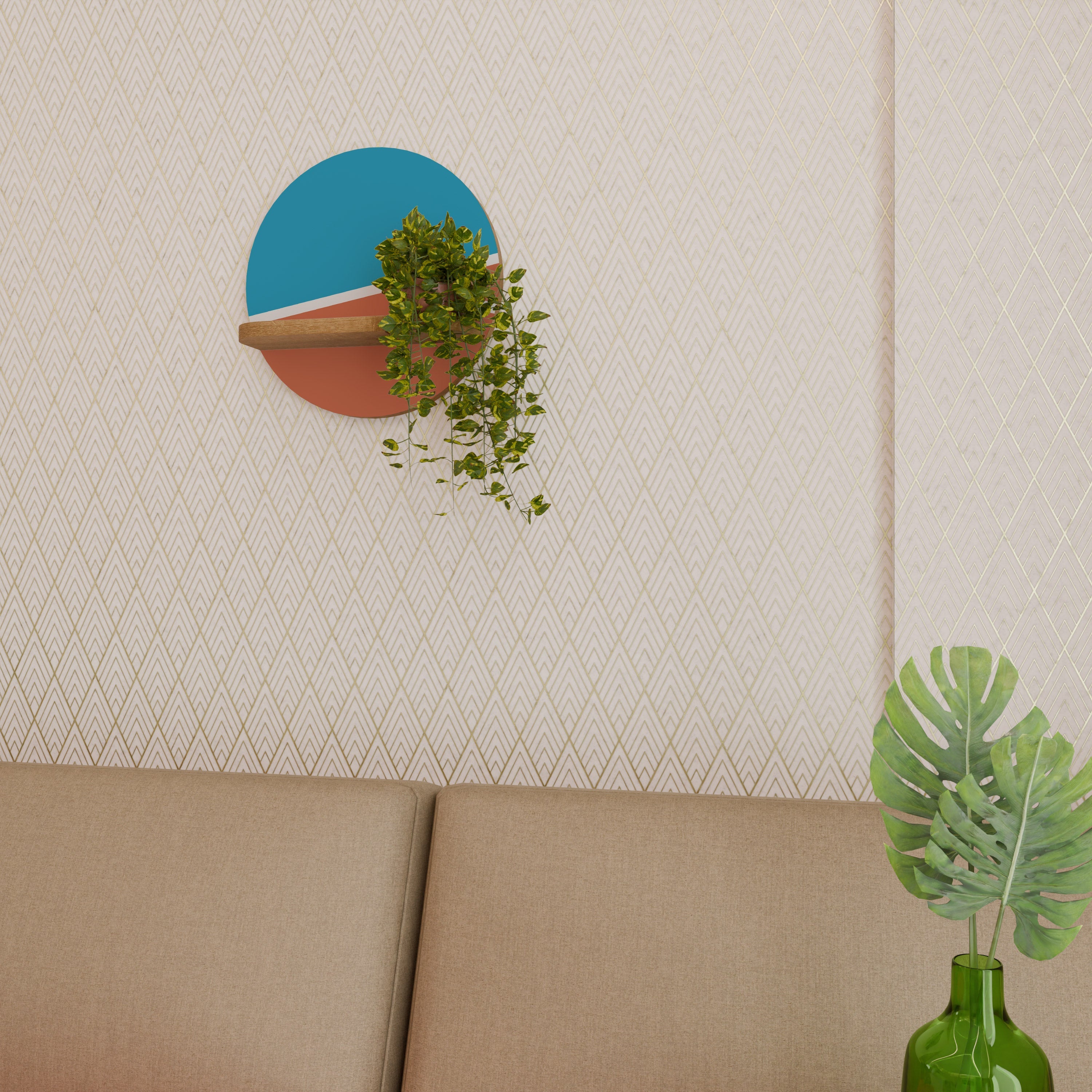 Étagère d'art ronde VOLLEYBALL TIME effet chêne