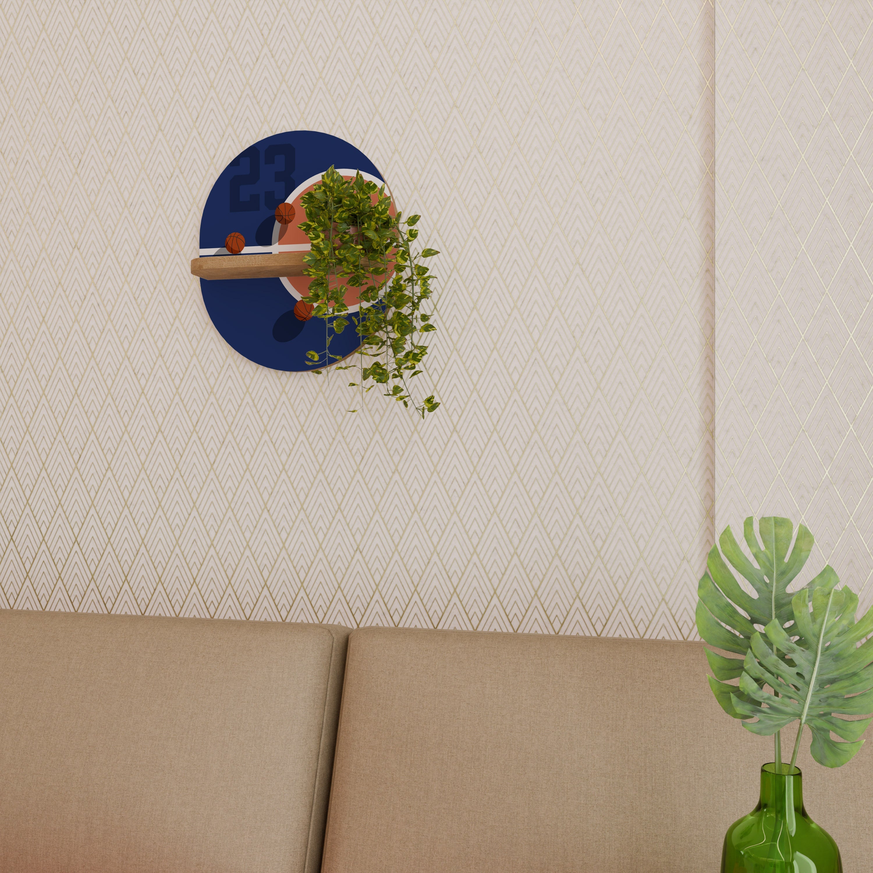 Étagère d'art ovale FAMOUS NUMBER 23 effet chêne