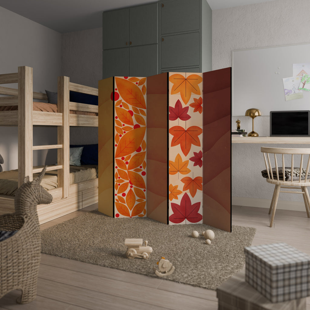 Séparateur de pièce décoratif à 5 panneaux avec feuillage d'automne vibrant