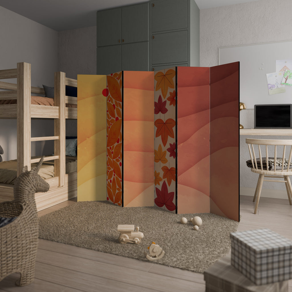 Séparateur de pièce décoratif à 6 panneaux avec feuillage d'automne vibrant