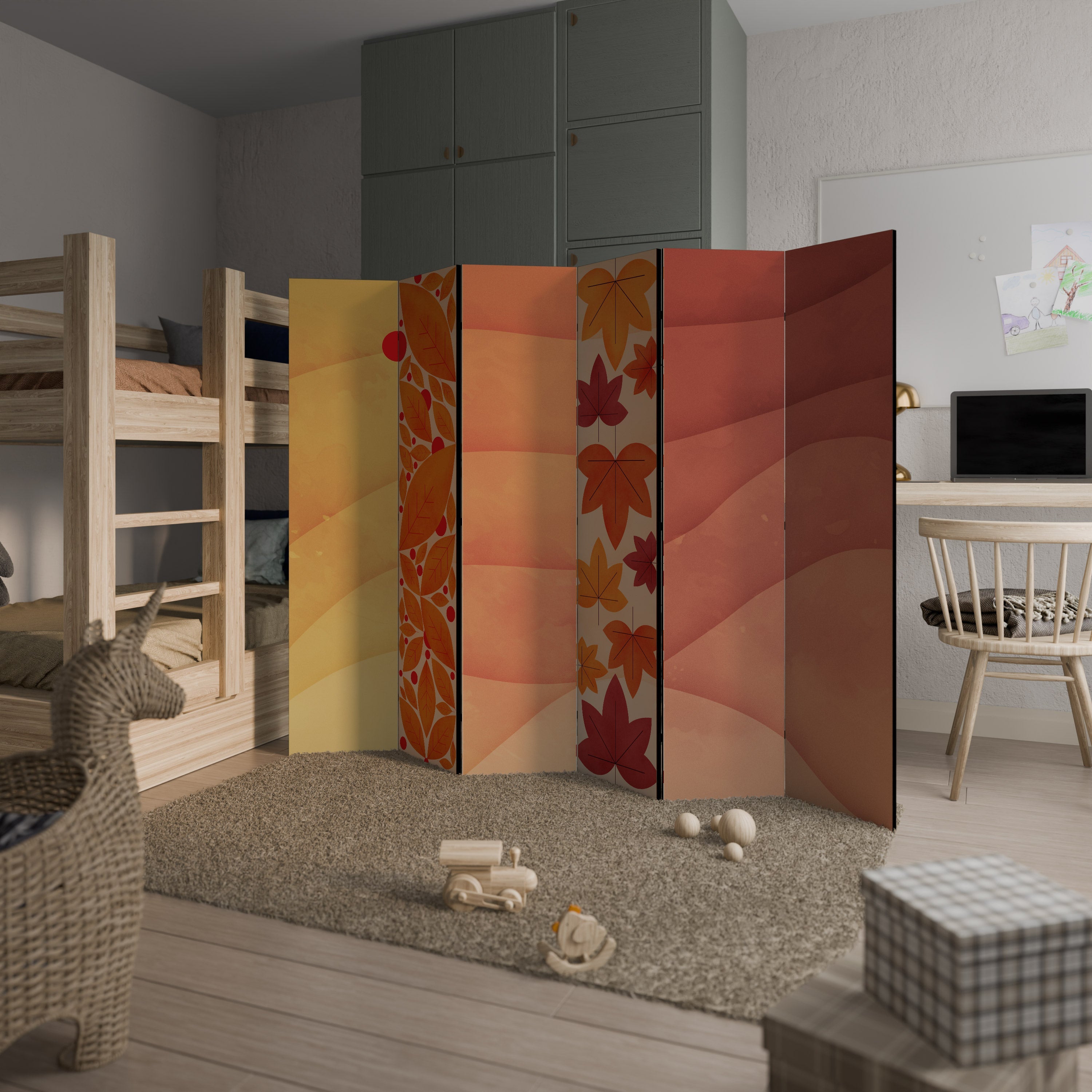Séparateur de pièce décoratif à 6 panneaux avec feuillage d'automne vibrant