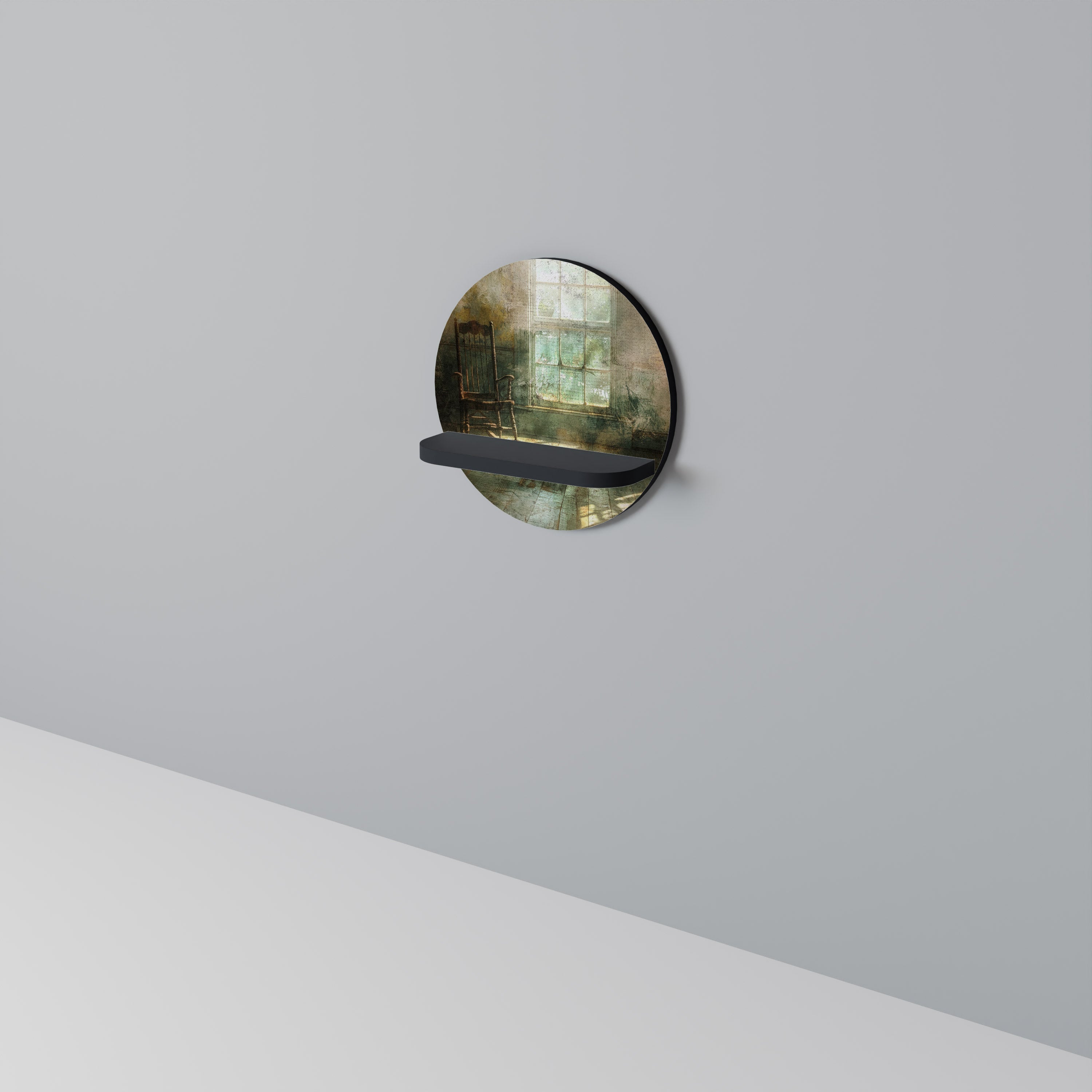 Étagère d'art ronde SUNLIT STILLNESS en finition noire