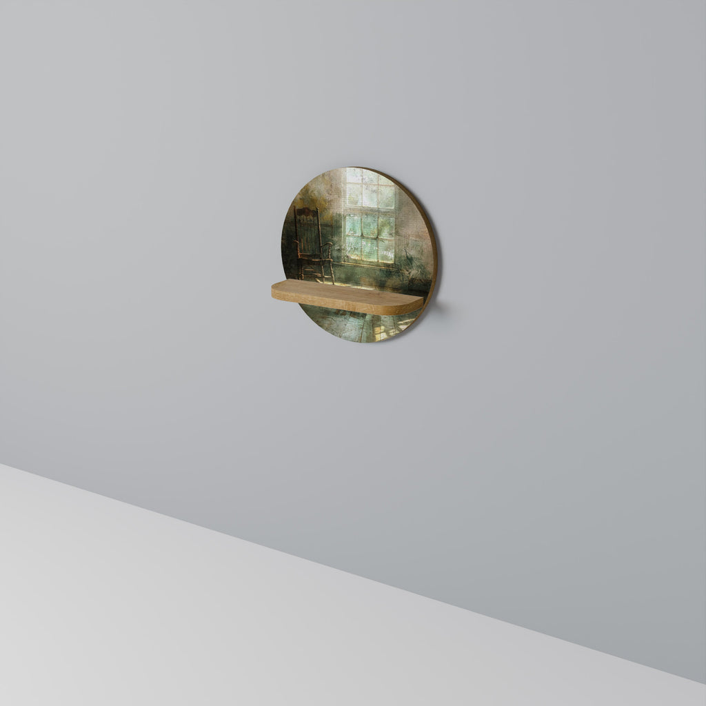 Étagère d'art ronde SUNLIT STILLNESS effet chêne