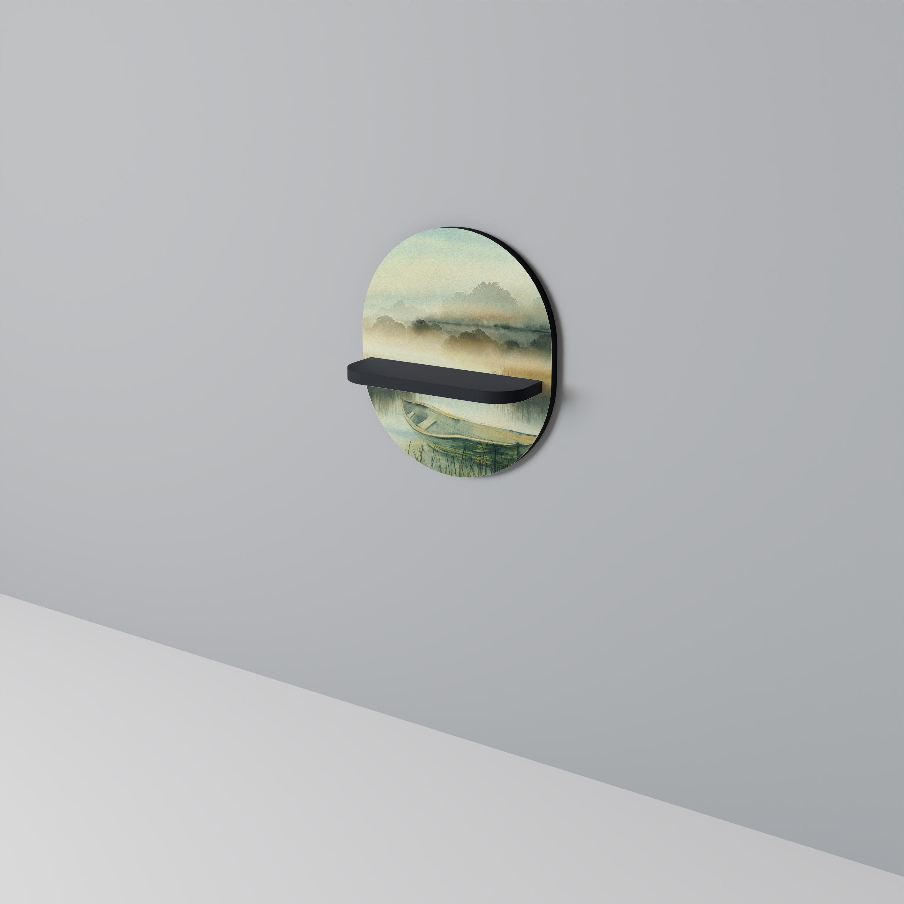 Étagère d'art ovale MORNING BY THE LAKE en finition noire