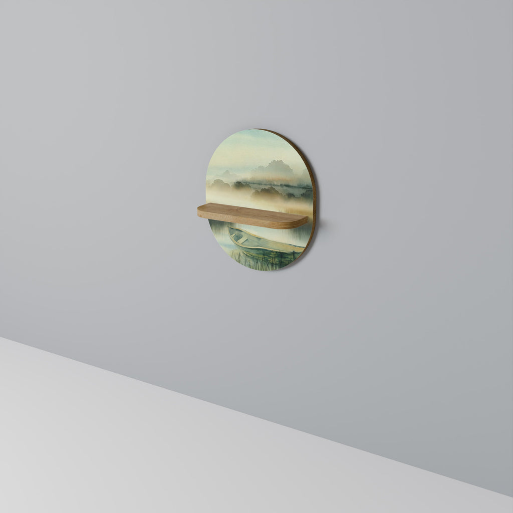 Étagère d'art ovale MORNING BY THE LAKE effet chêne