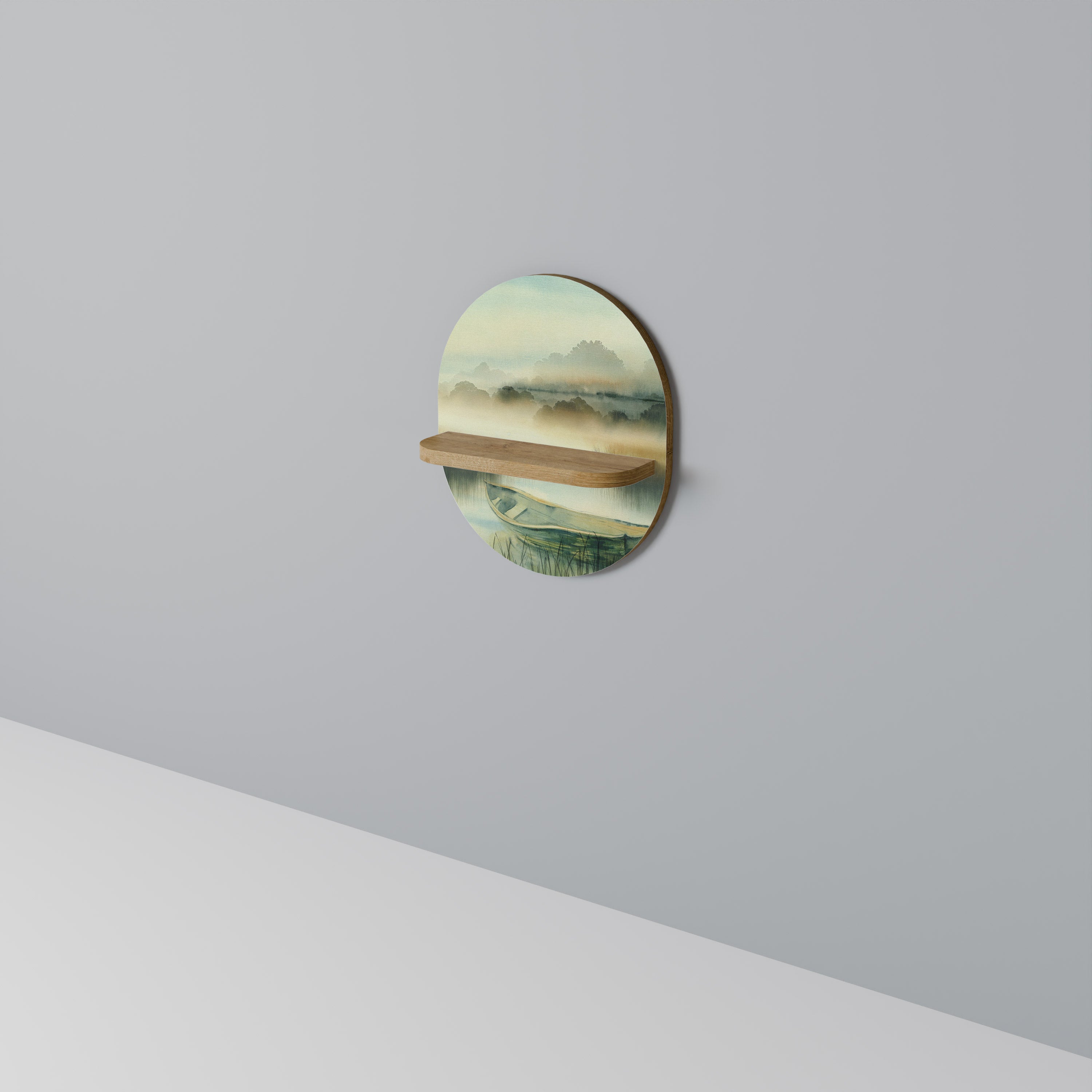 Étagère d'art ovale MORNING BY THE LAKE effet chêne