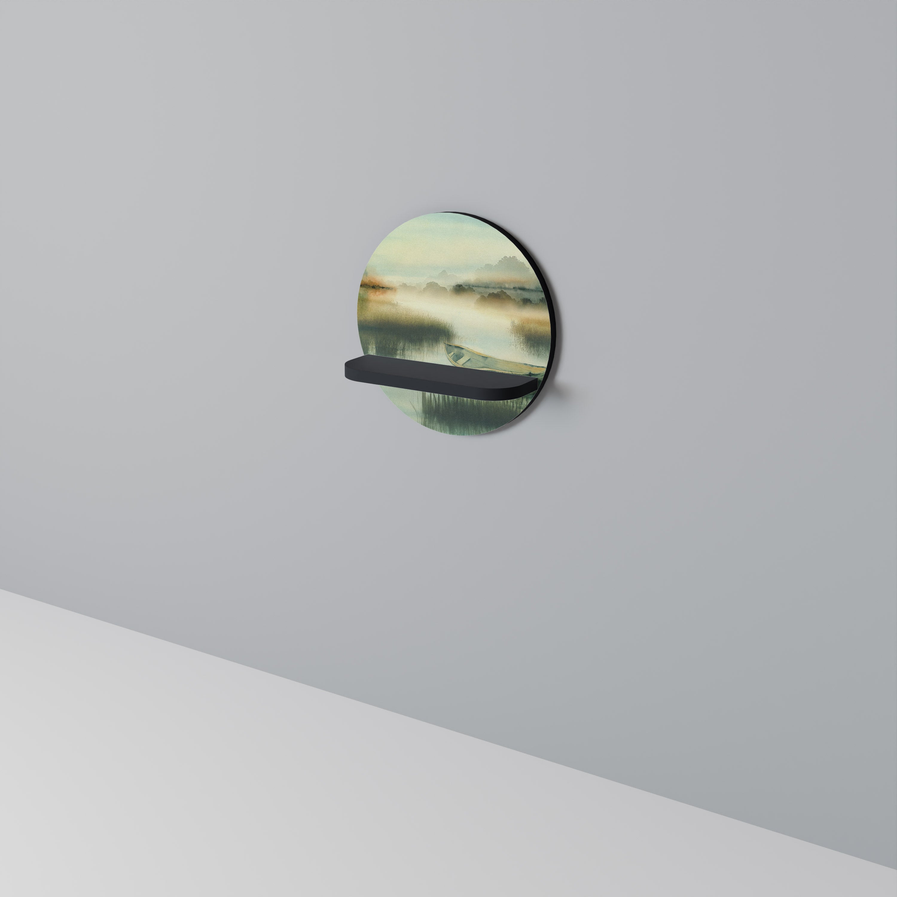 Étagère d'art ronde MORNING BY THE LAKE en finition noire