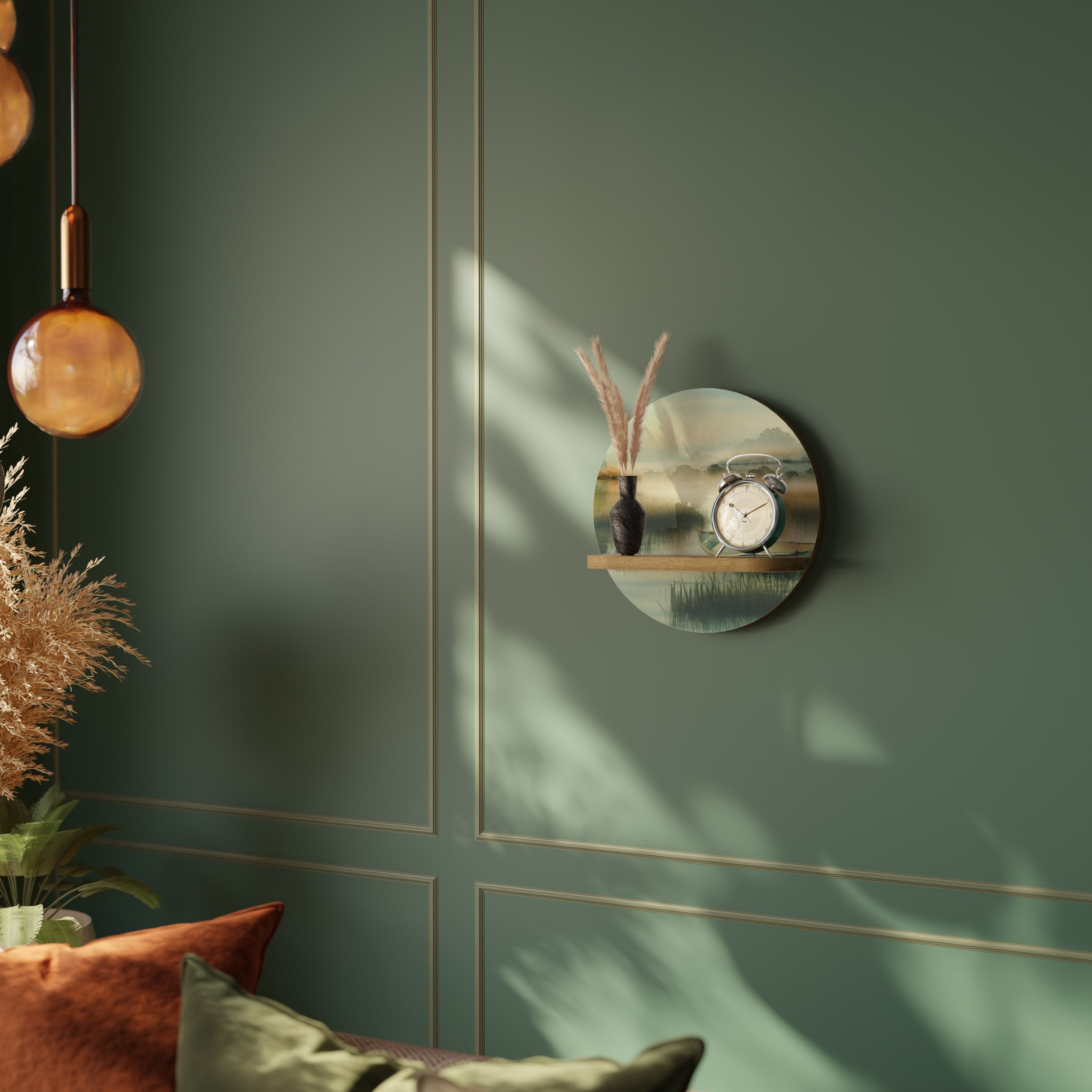 Étagère d'art ronde MORNING BY THE LAKE effet chêne